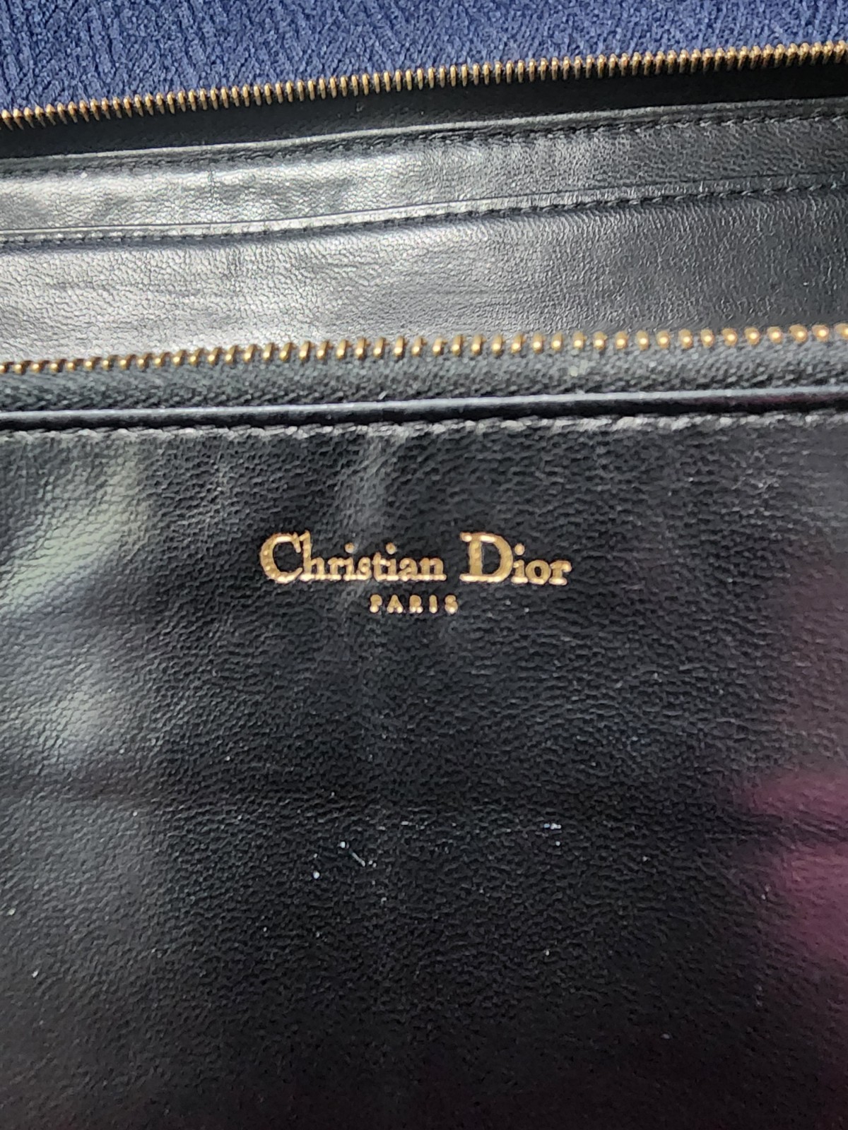 Christian Dior Black Quilted Zip-Around Wallet Gold-Tone Charm Logo Women’s
