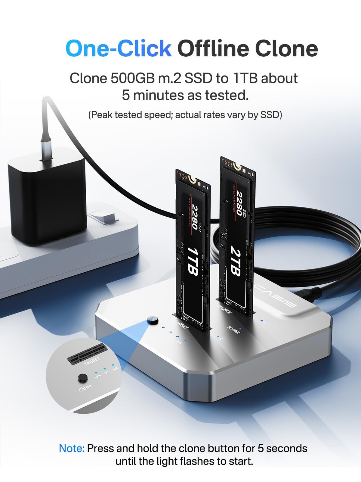 ACASIS 20Gbps M.2 NVMe SSD Cloner & Docking Station, Dual-Bay Offline Duplica…