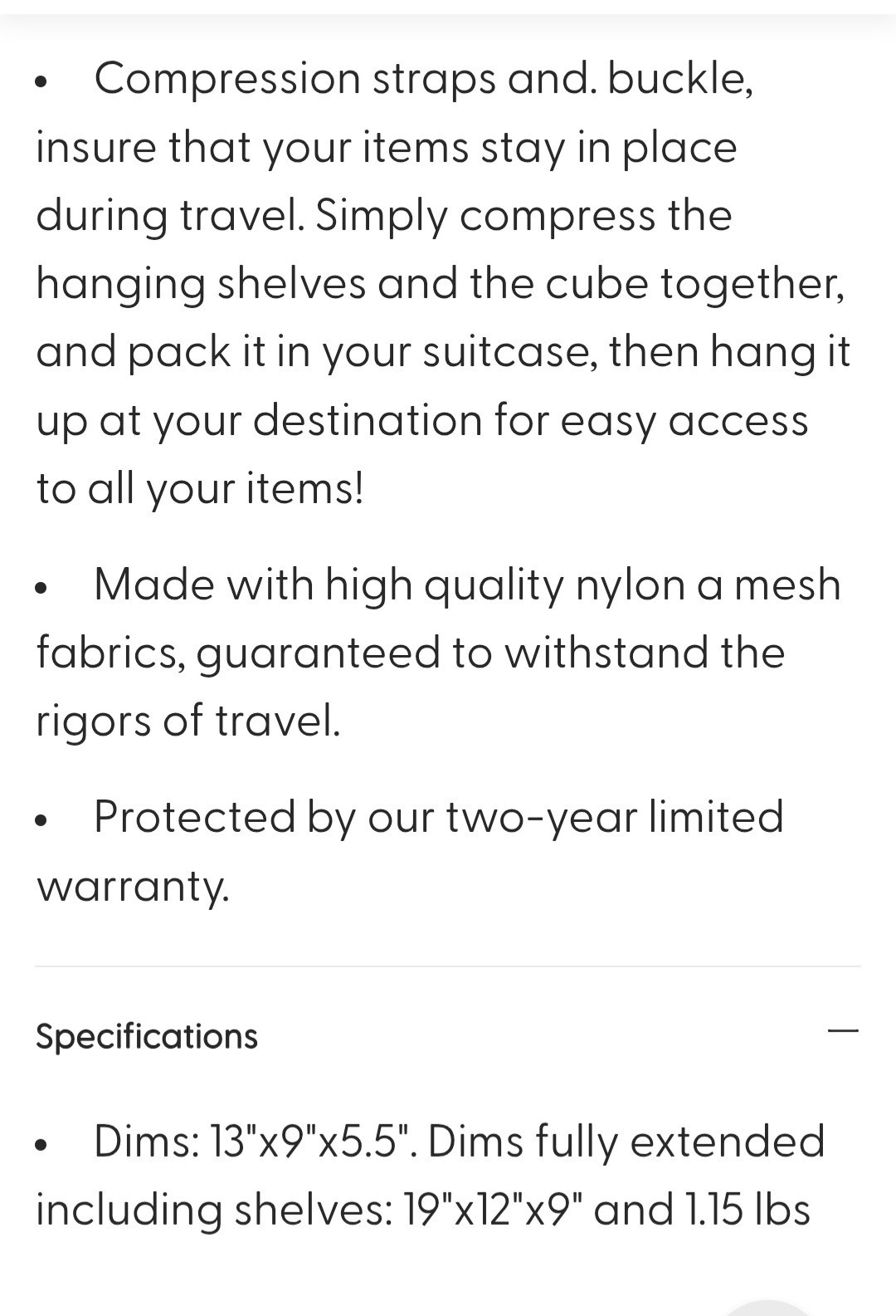Biaggi hangmates Zip Cube Travel Packable Regular