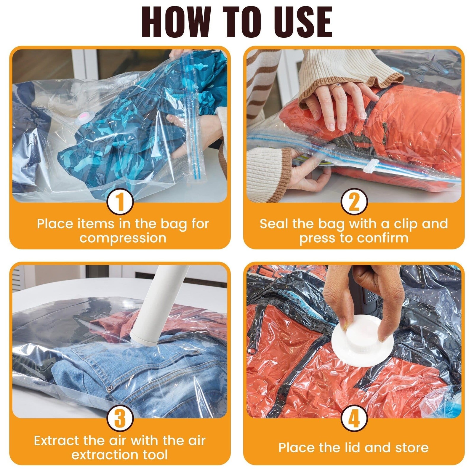 Vacuum Storage Bags,8 pack with Hand Pump .(2 Jumbo,2 Large,2 Medium,2 Small)…