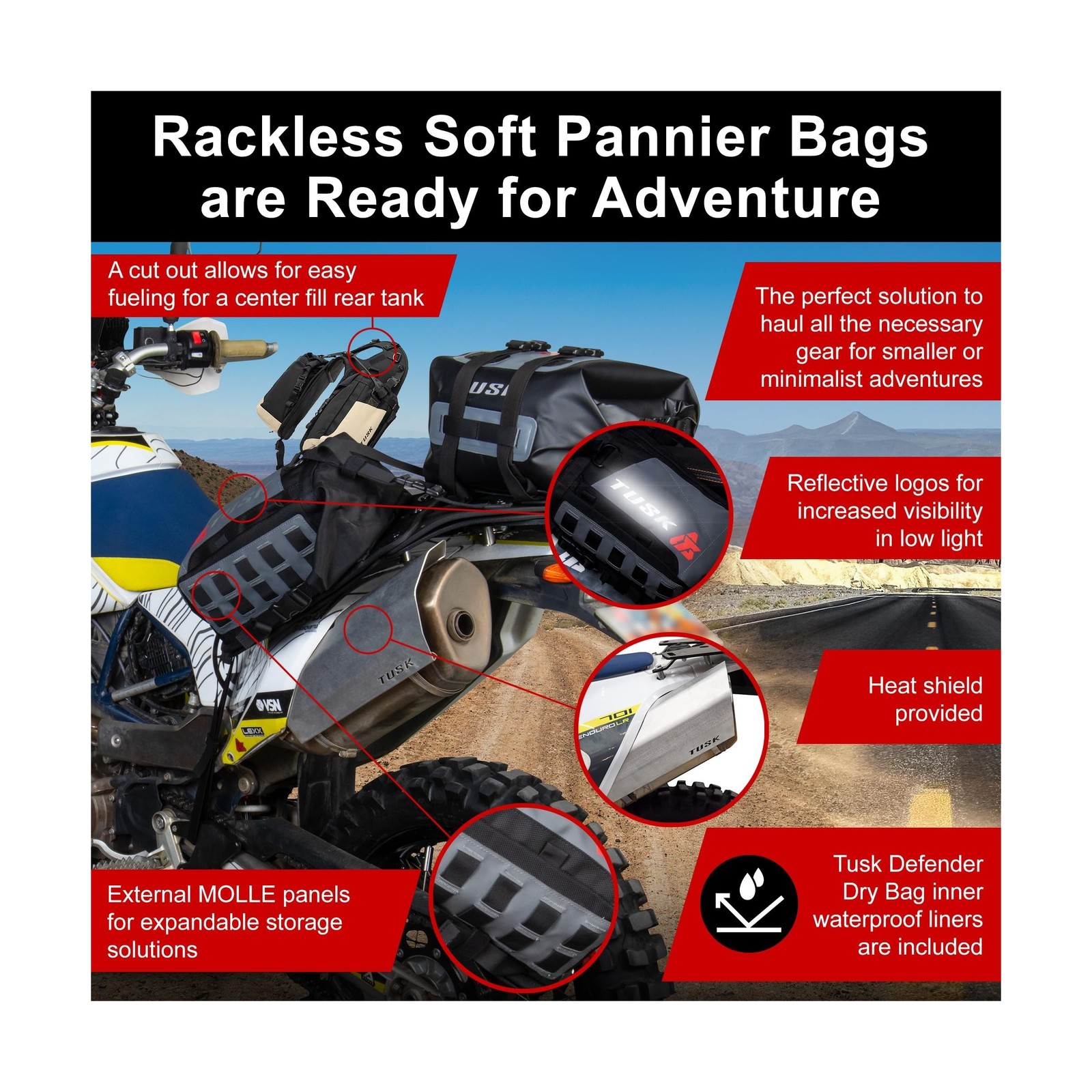 TUSK Excursion Rackless Luggage System w/X-Small Dry Duffel Tail Bag 690-701 …