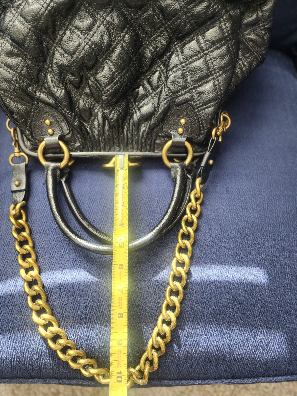 Marc Jacobs Black Quilted Satchel Gold Chain Hardware Designer Top Handle Italy