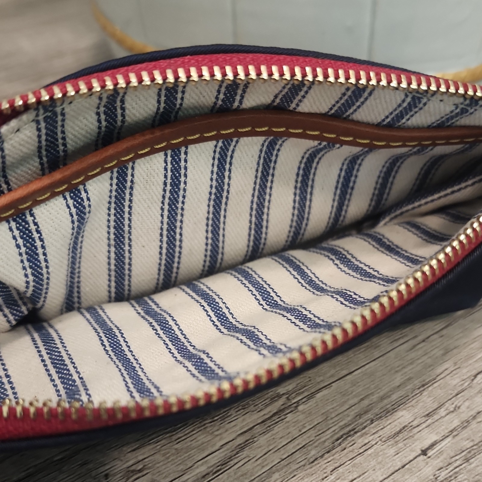 Dooney & Bourke Striped Zip Keychain Pouch Keyring, Blue/Brown Women