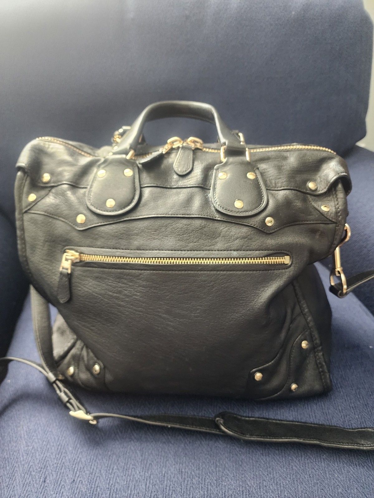 Coach Black Satchel Top Handle Gold Hardware Studded Accents Detachable Strap