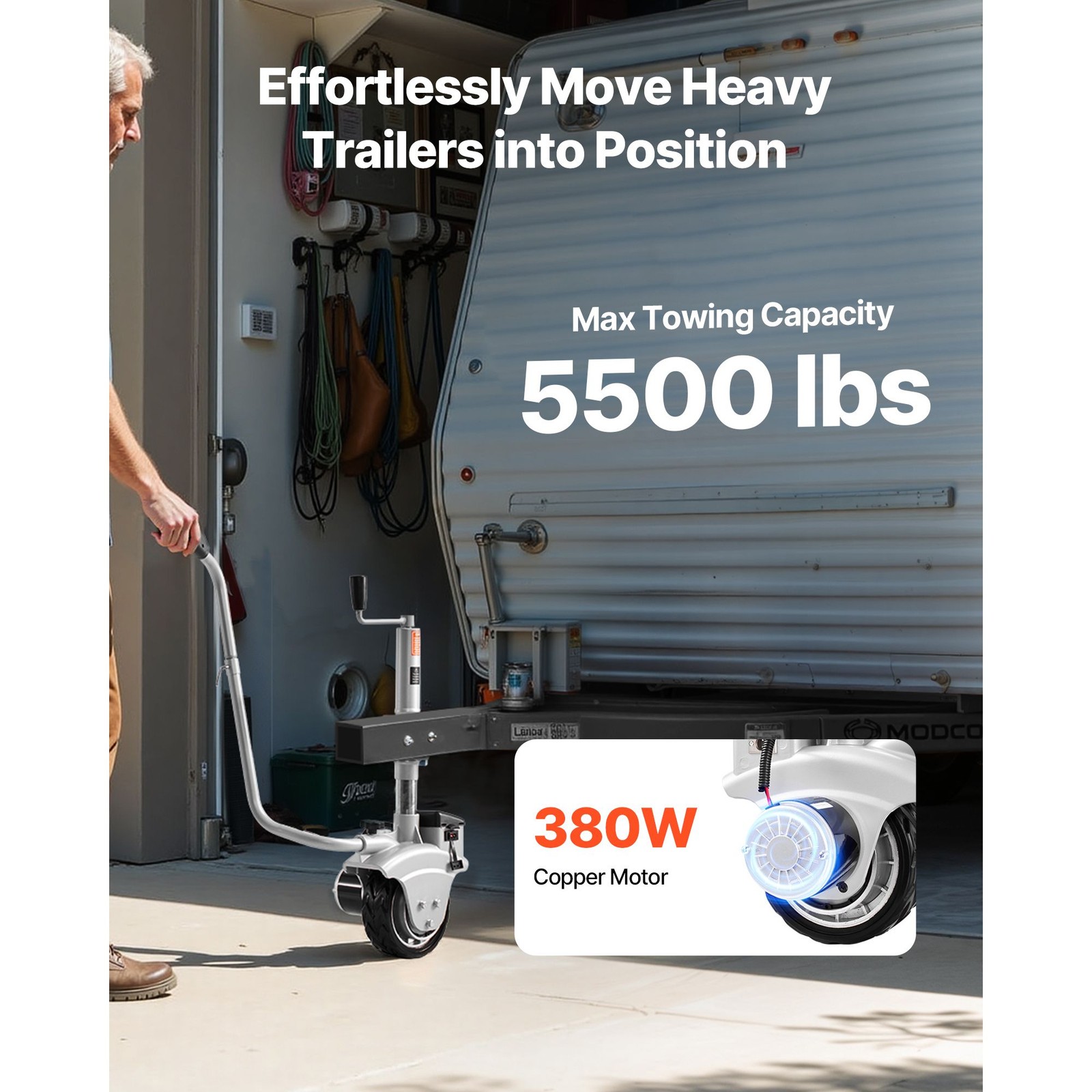 Electric Trailer Dolly,5500lbs Towing Capacity,380W 12V Motorized Jockey Wheel