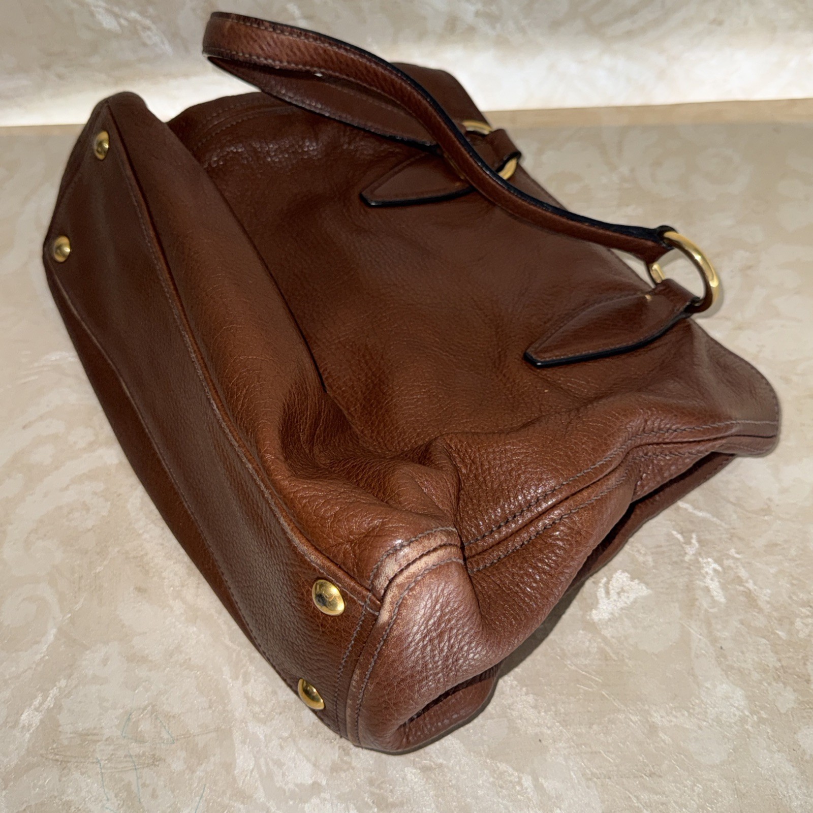 Miu Miu Vitello lux Brown Leather Hand Bag Purse ( MISSING THE SHOULDER STRAP)