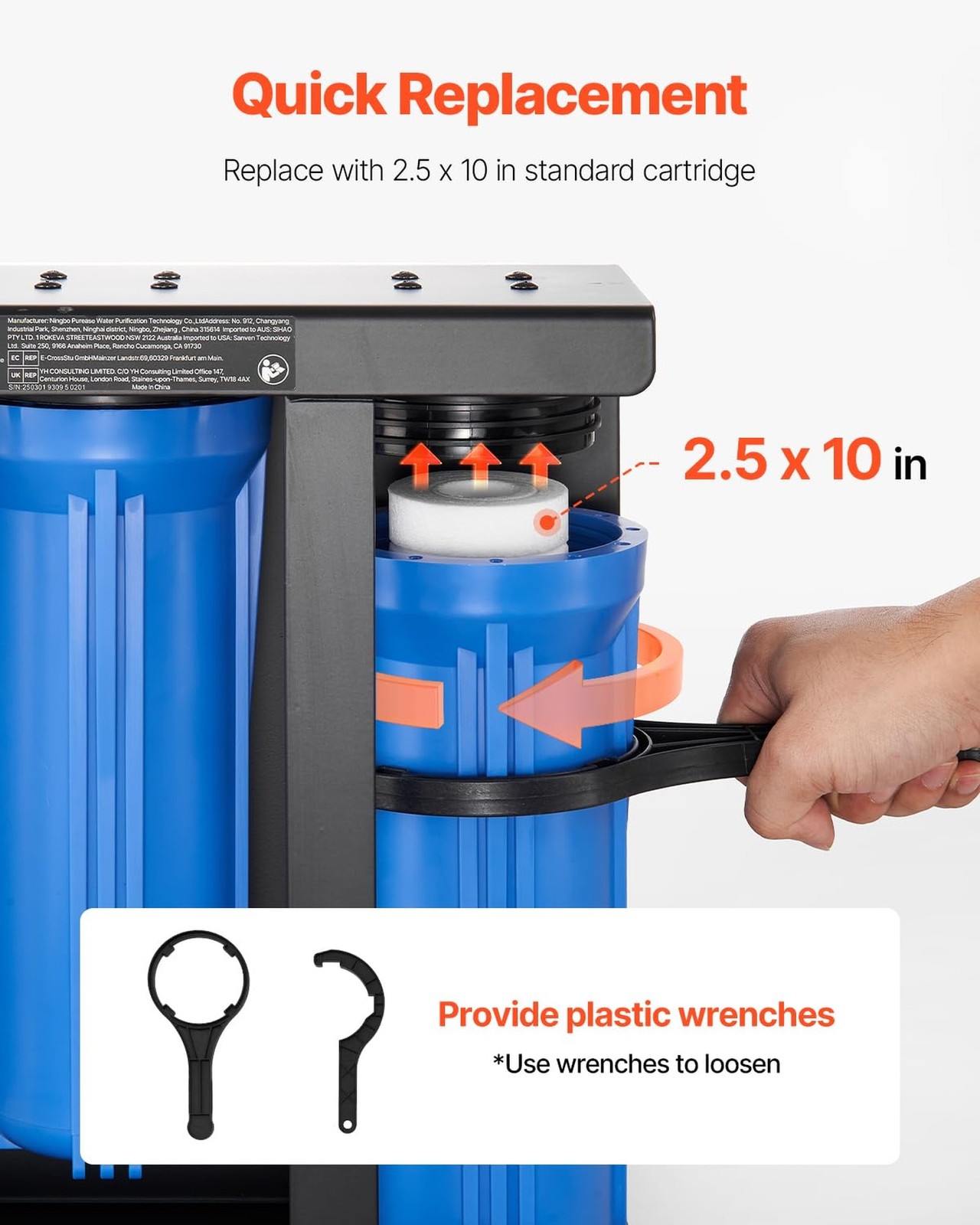 VEVOR RV Water Filter with Bracket, 3-Cartridge 2.5 x 10 in Water Filter Syst…