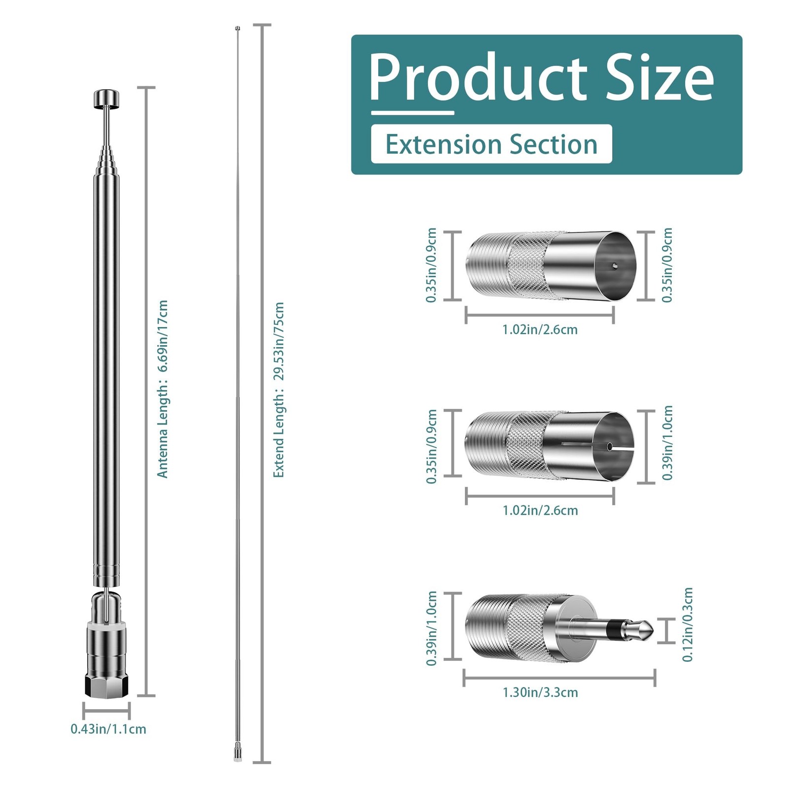 FM Radio Antenna, 75 ohm FM Telescopic Antenna, F Type Male FM Antenna with 3…