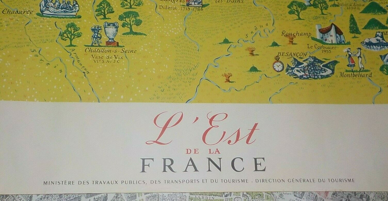 2 Vintage Original Paris France POSTER Aerial View Map 1958 Tourism Travel