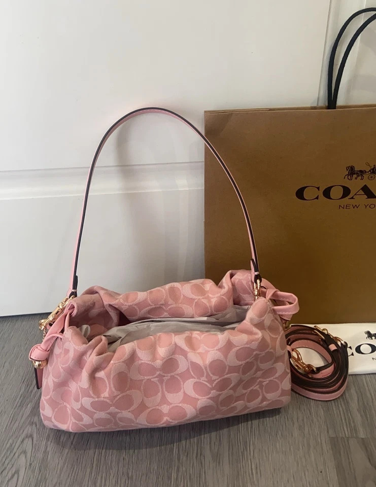 Faye Shoulder Bag Signature Denim Light Pink CER68 IMNH1 Auth New