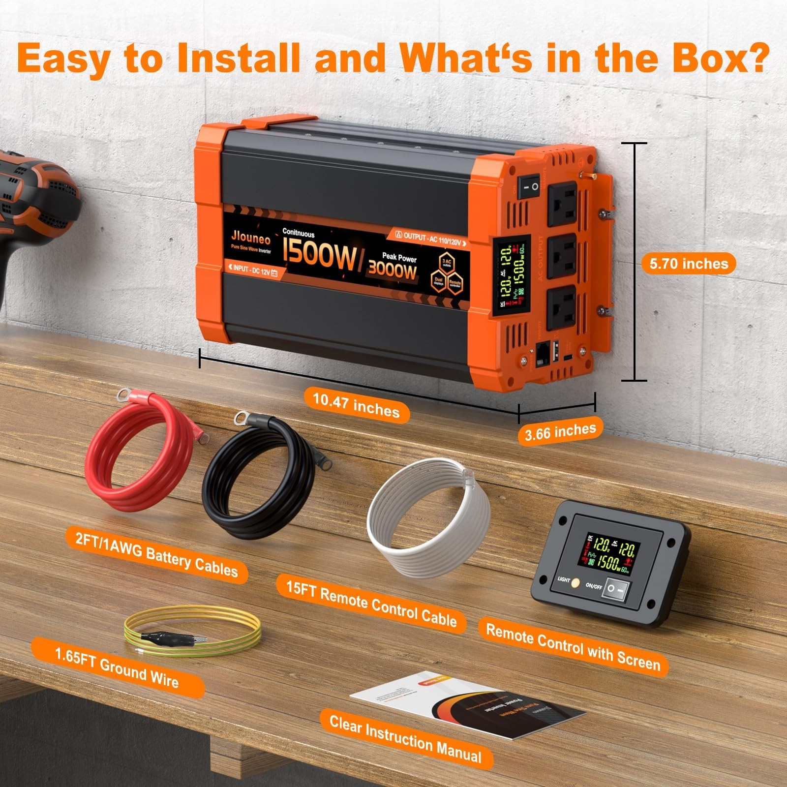 1500W Pure Sine Wave Inverter, 12V DC to 110V/120V AC Power Inverter, 3000W P…