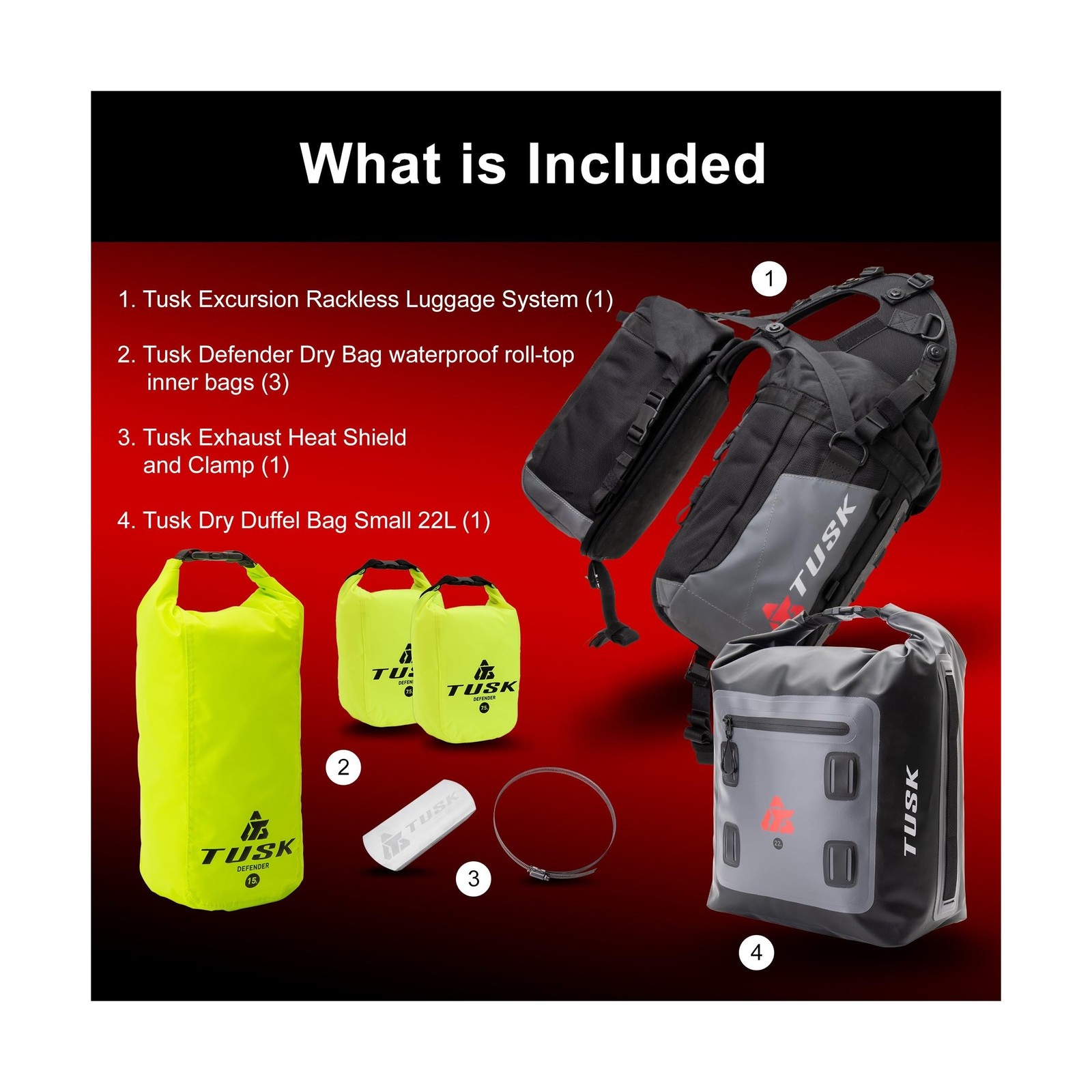 TUSK Excursion Rackless Luggage System w/Small Dry Duffel Tail Bag Standard H…