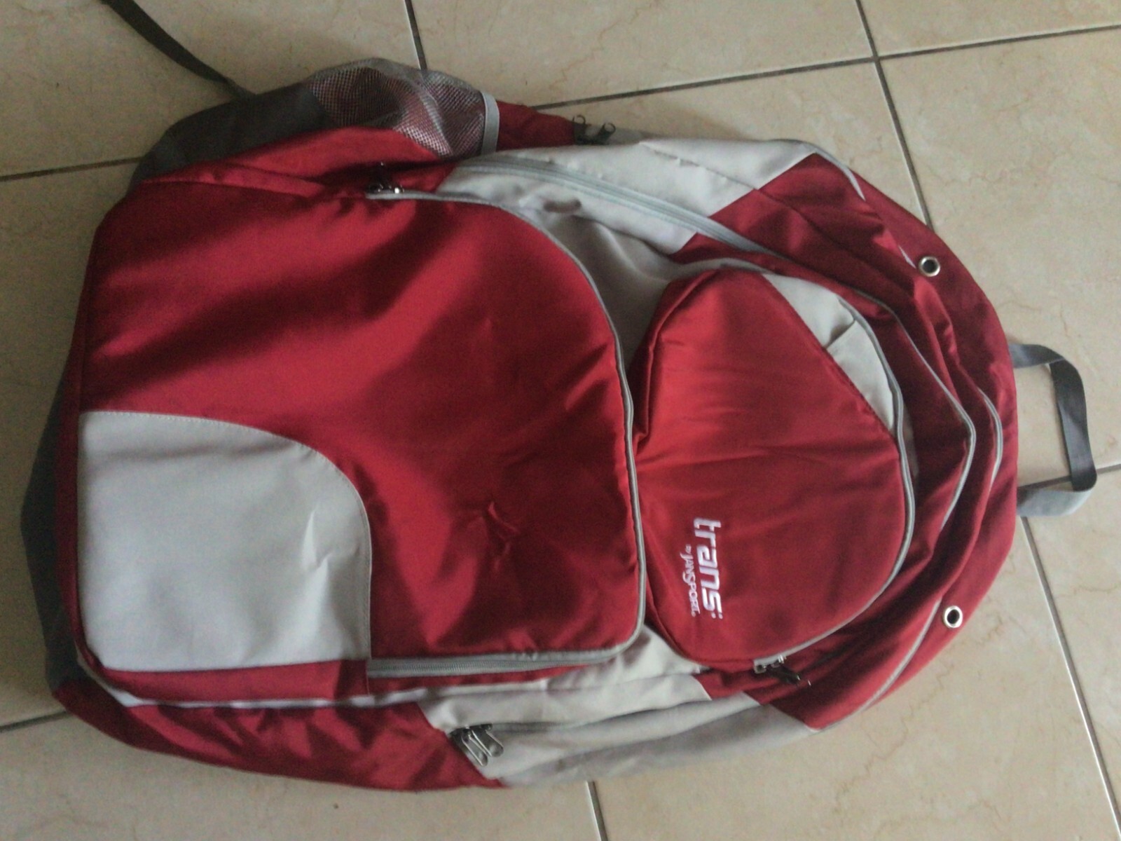 Jansport Bag Lightweight Oversized Backpack Travel Hiking Unisex Red & Gray