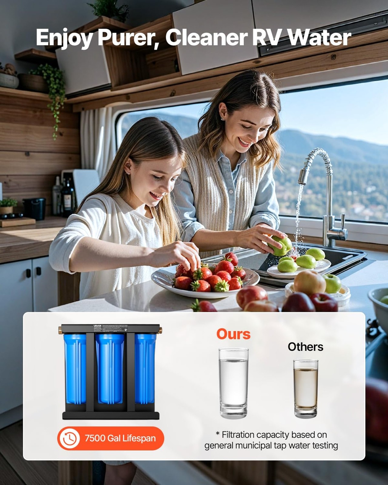 VEVOR RV Water Filter with Bracket, 3-Cartridge 2.5 x 10 in Water Filter Syst…