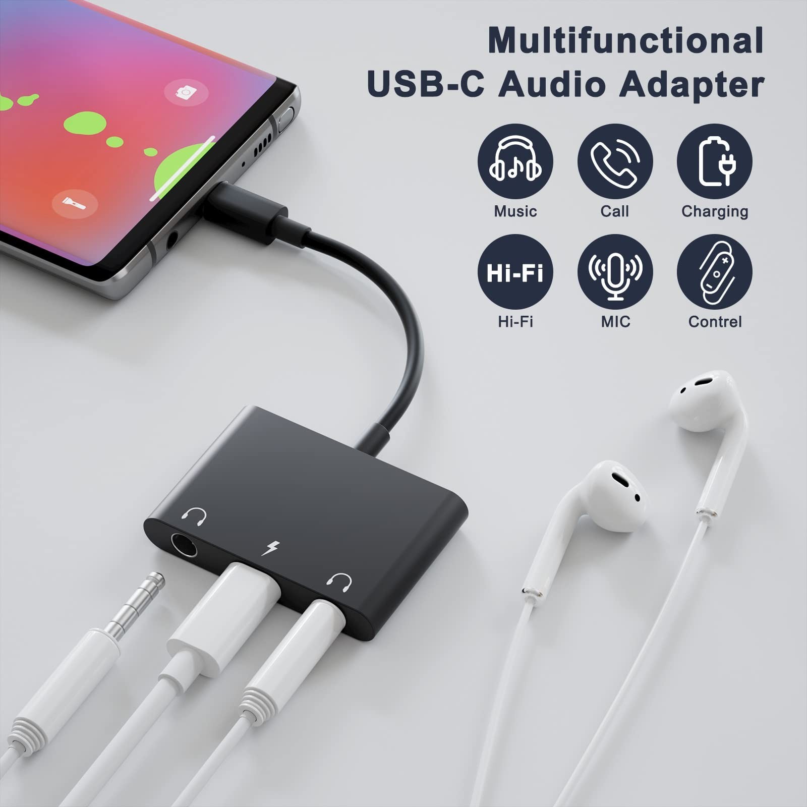 UWECAN USB C Headphone Adapter,3 in 1 USBC to 3.5mm Dual Headphone Jack Adapt…