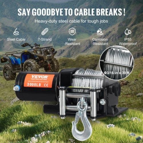 Electric Winch 3000 lb Line Pull Capacity 12V DC ATVUTV Winch with 316