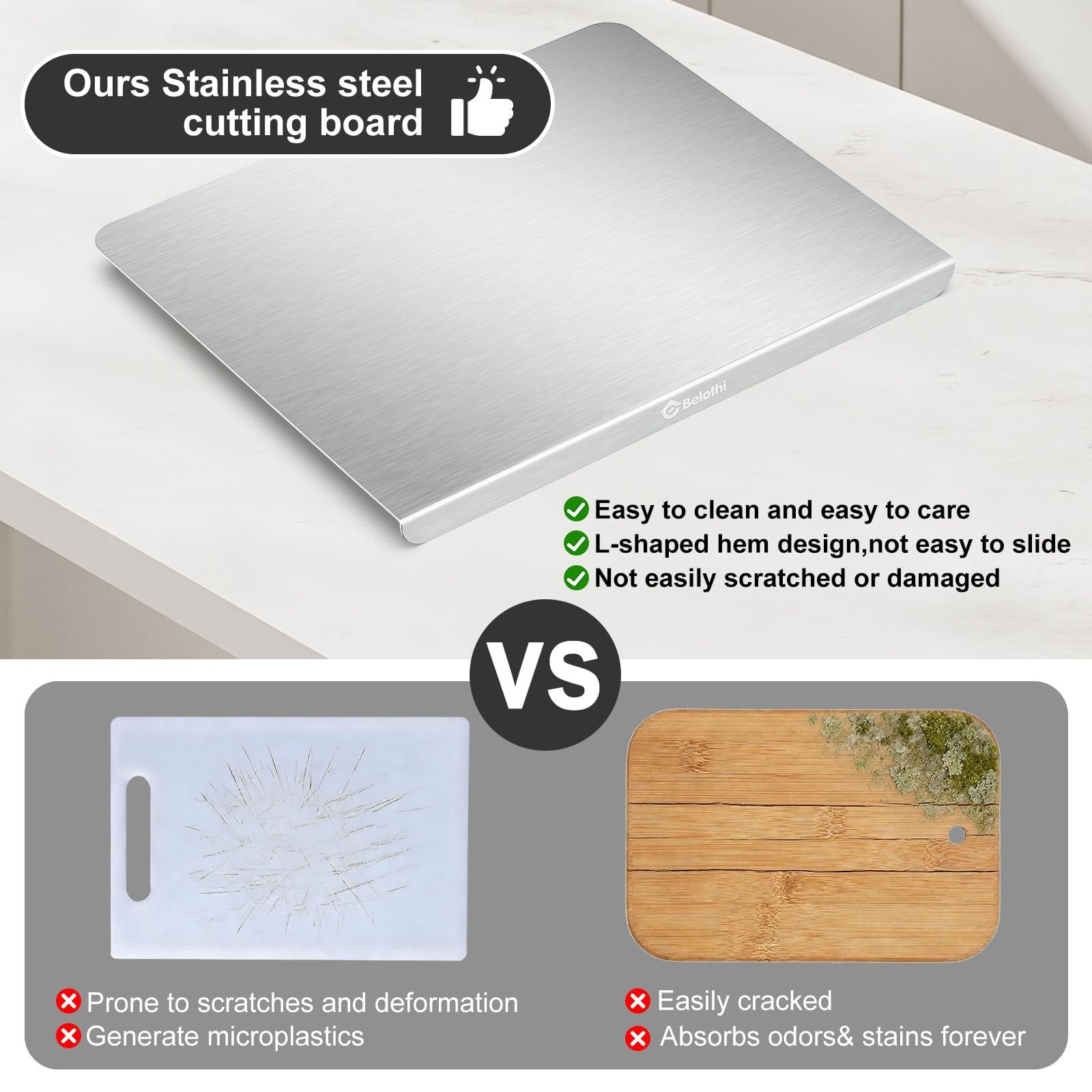 Stainless Steel Cutting Board with Lip, Large Metal Chopping Board with Count…