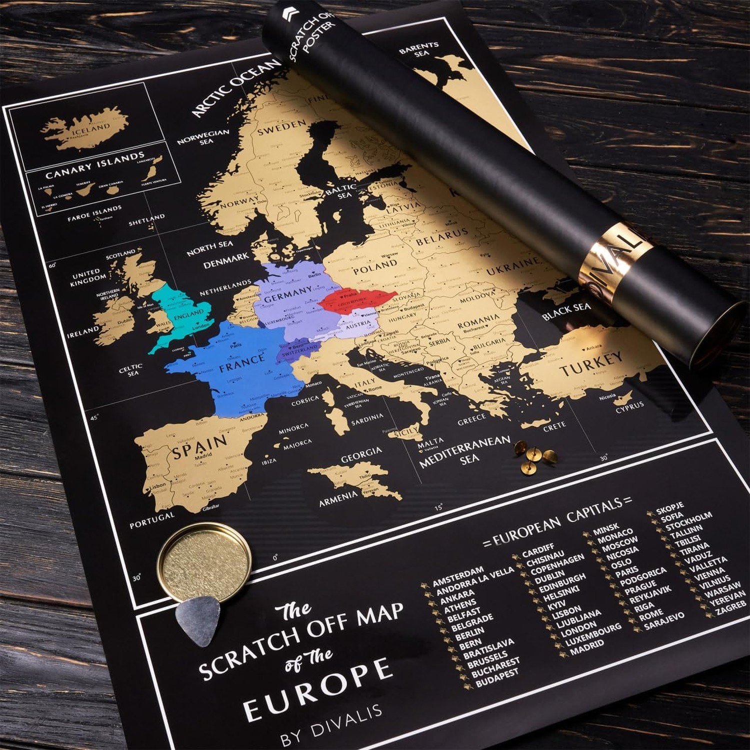 2 in 1 Gift Set – Scratch Off World Map and Europe Scratch off Map – Easy to …