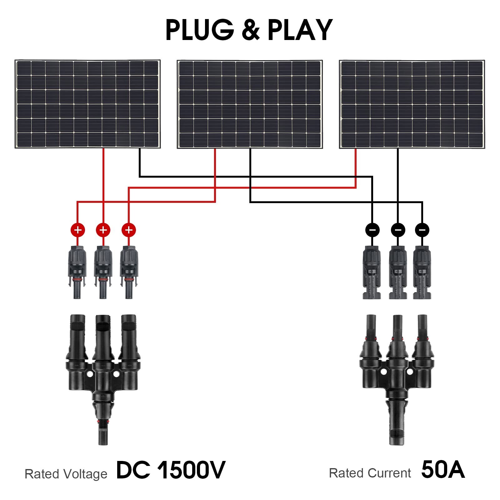 Solar T-Branch Connectors 3 to 1 Solar Panel Parallel Adapter,1Pair | Solar Y…
