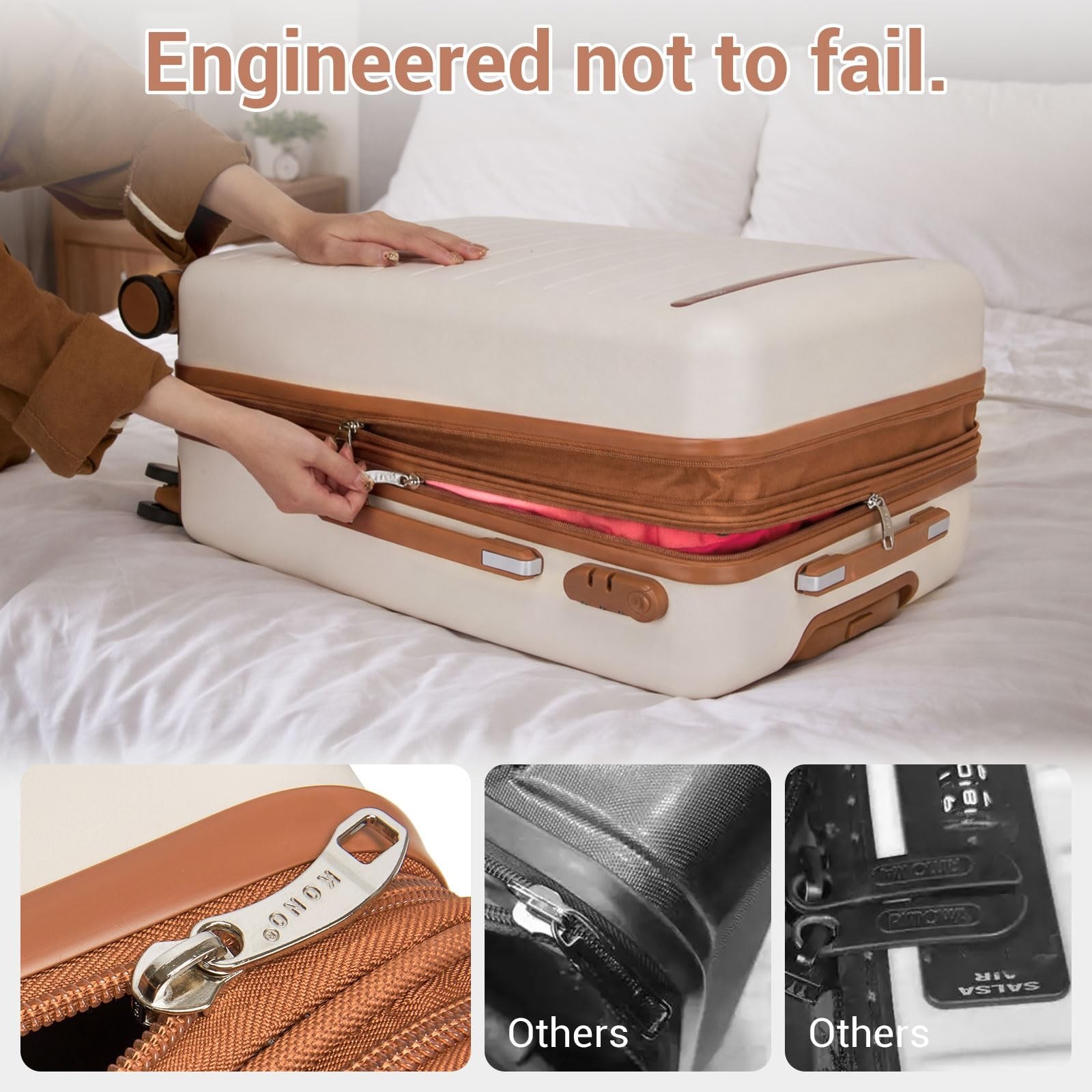 Kono 28 Inch Large Suitcase, Expandable for Long Trips, Impact-Resistant ABS+…