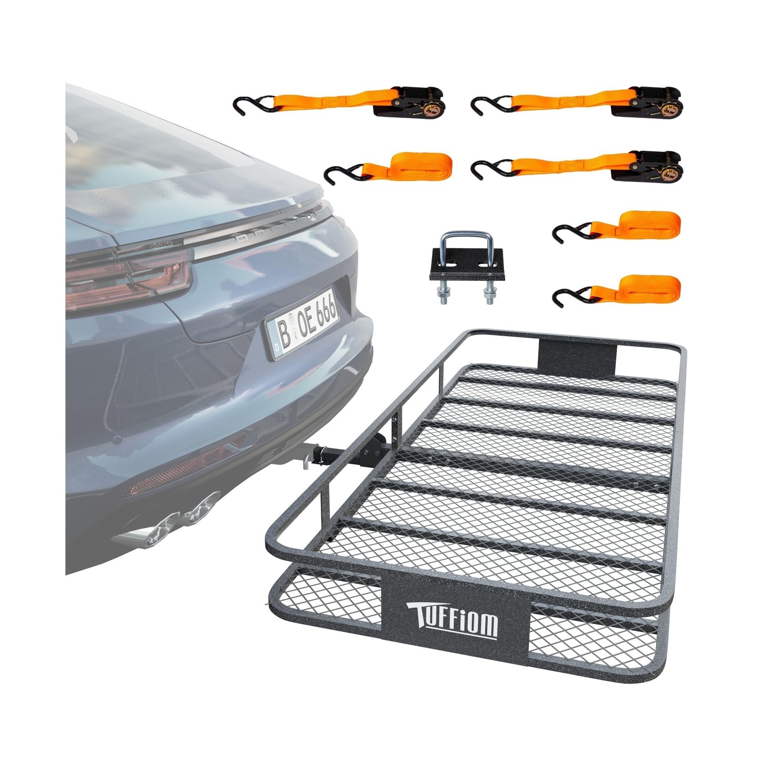 TUFFIOM 70″x30″x6″ Folding Hitch Mount Cargo Carrier Basket, 500lbs Steel Car…