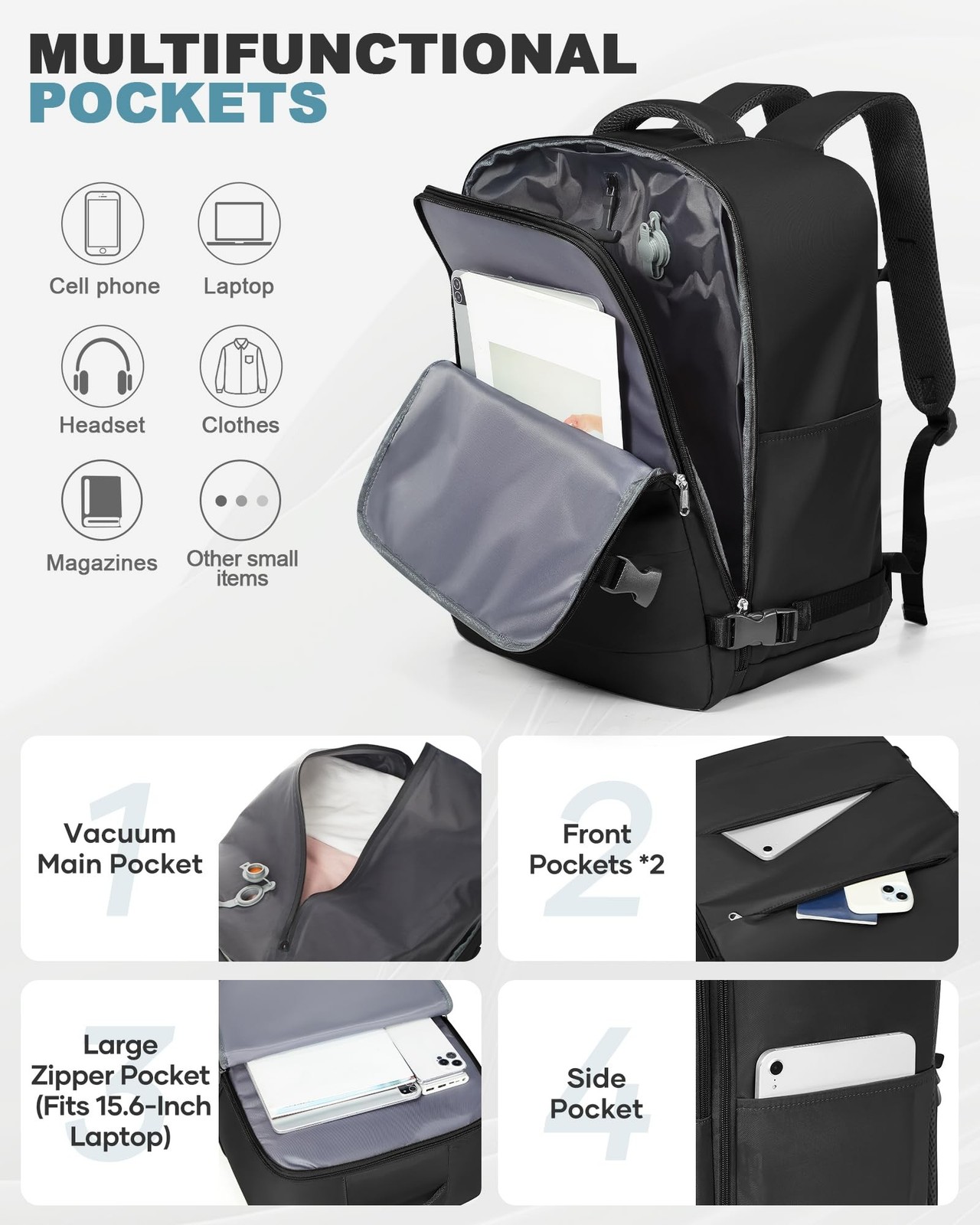 coofay Large Vacuum Backpack Travel with Pump Vacpack Travel Backpack with Va…