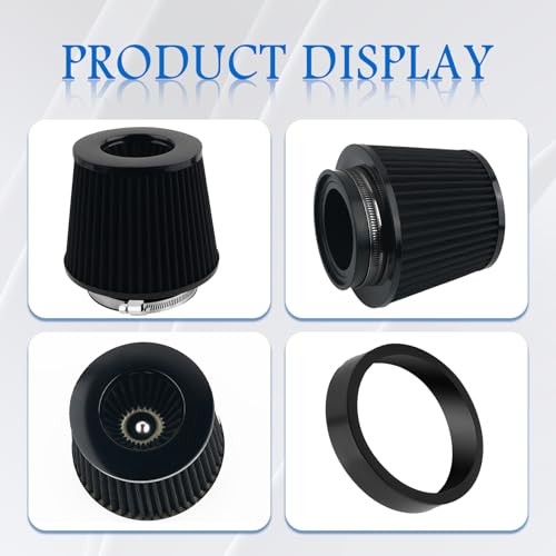 Cold Air Intake Filter with 76,89,102mm Adapter Ring,Round Cone Air Filter for