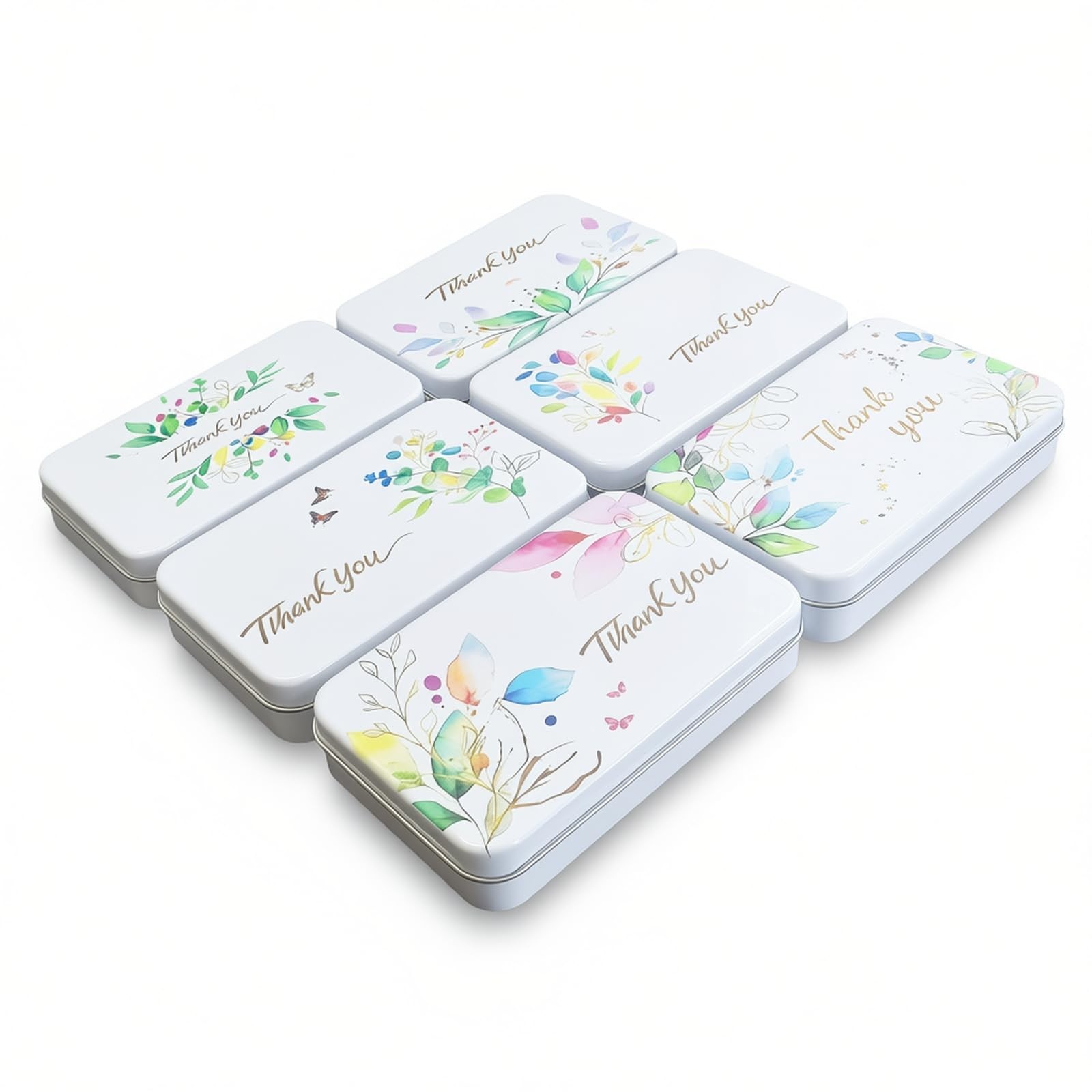 Rectangular White Metal Empty Hinged Tins Containers with Thank You Image Pat…