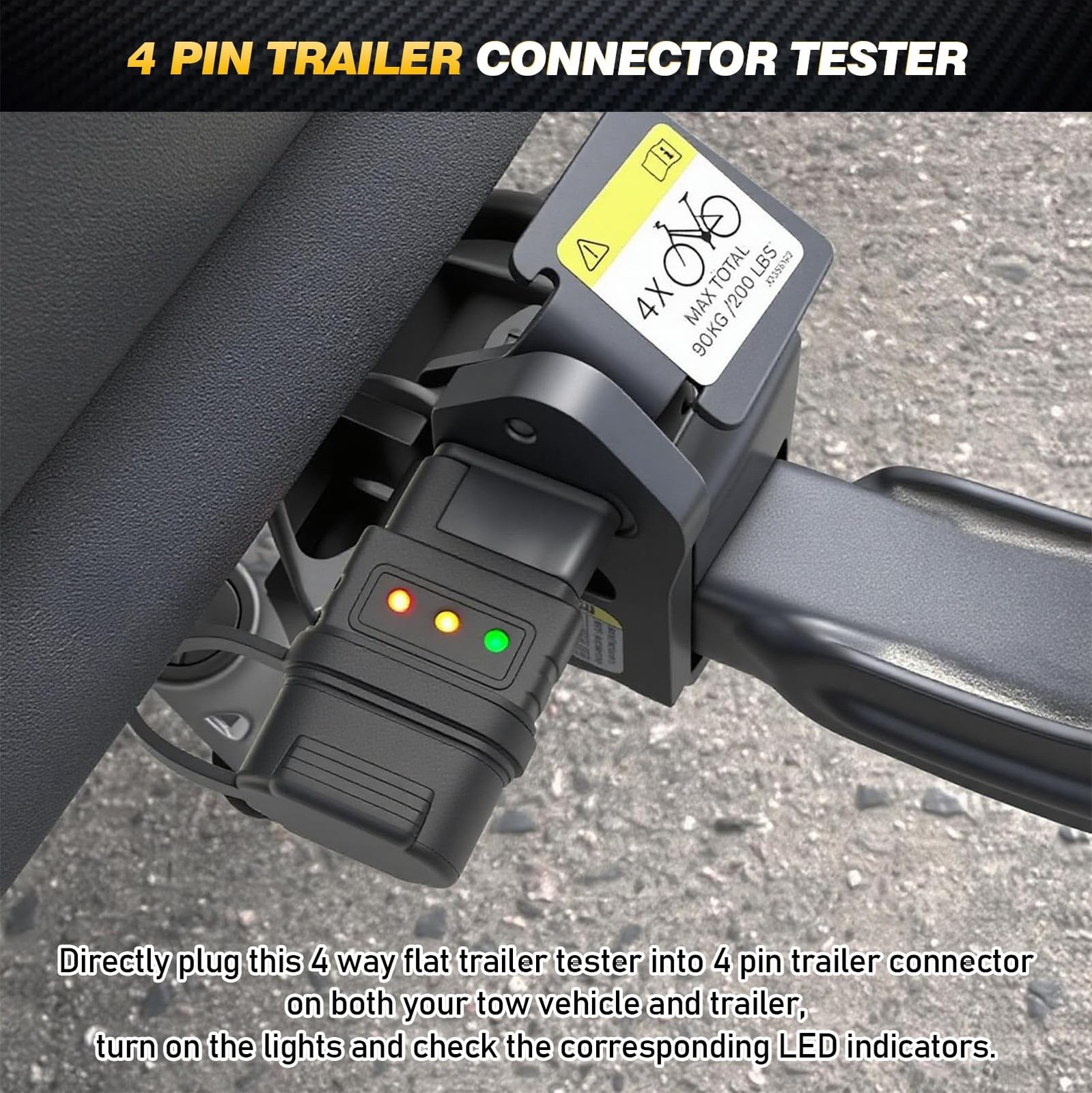 4-Way Flat Trailer Wiring Tester – 4 Pin Male & Female Trailer Light Tester w…