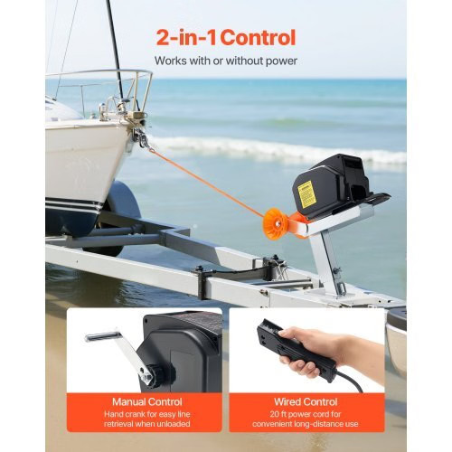 Electric Boat Winch, 12V DC 300W, Reversible Electric Trailer Winch for Boats U