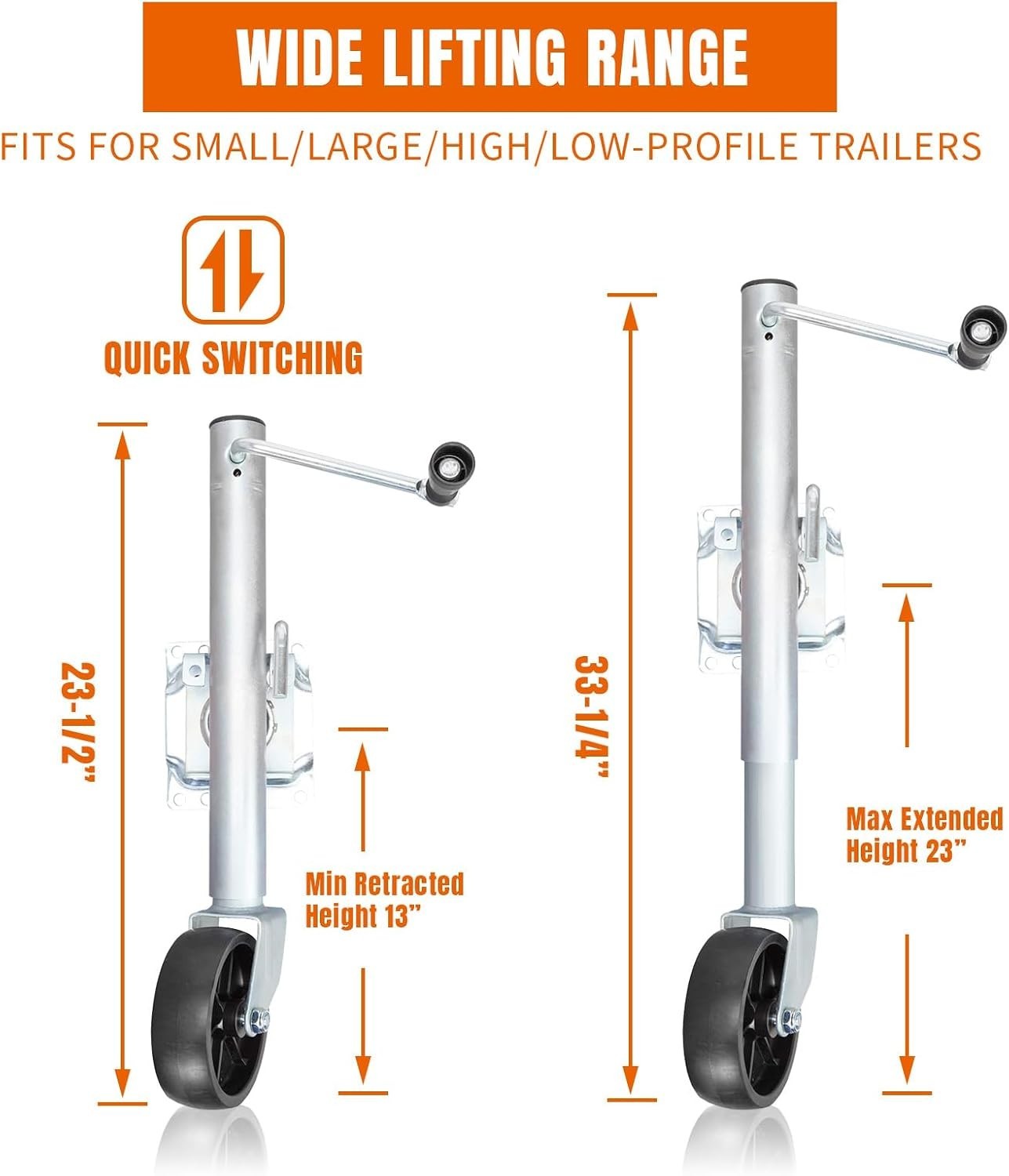 Boat Trailer Jack with 6-Inch Single Wheel,1000 Lbs Capacity Swing-Back Bolt-On