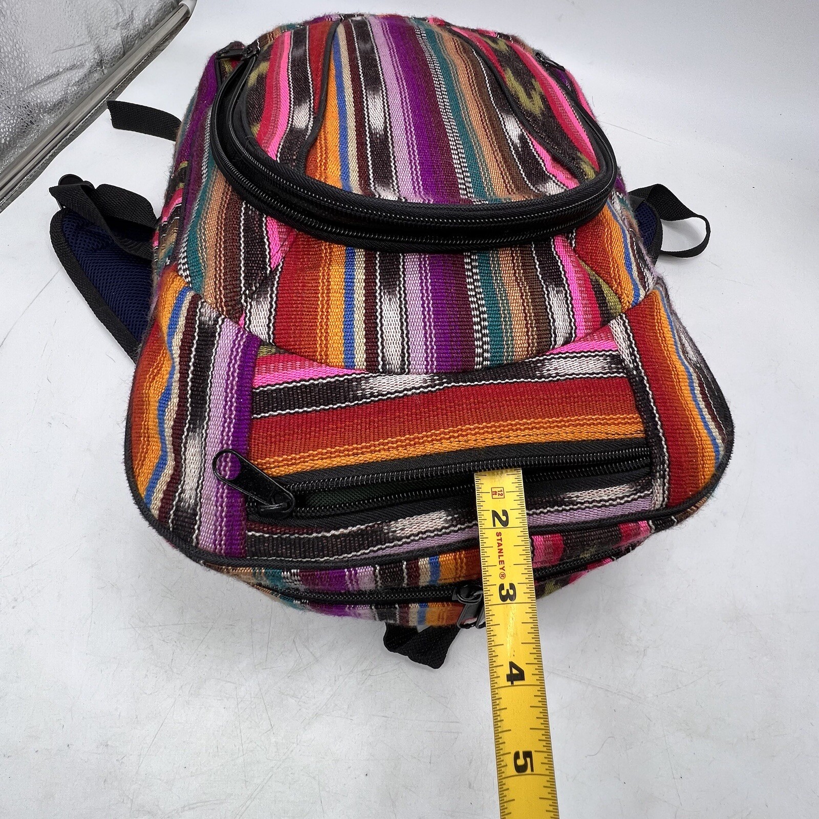 BackPack Guatemalan Full Zip Cotton Adjustable Straps 3 Compartments Colorful