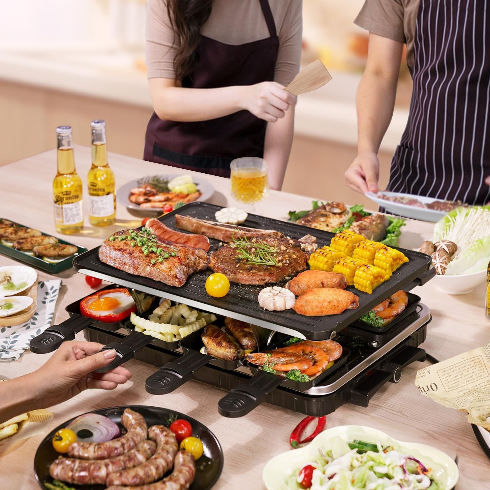 Raclette Table Grill, Indoor Grill Korean BBQ Grill Electric Griddle, 2 in 1 …