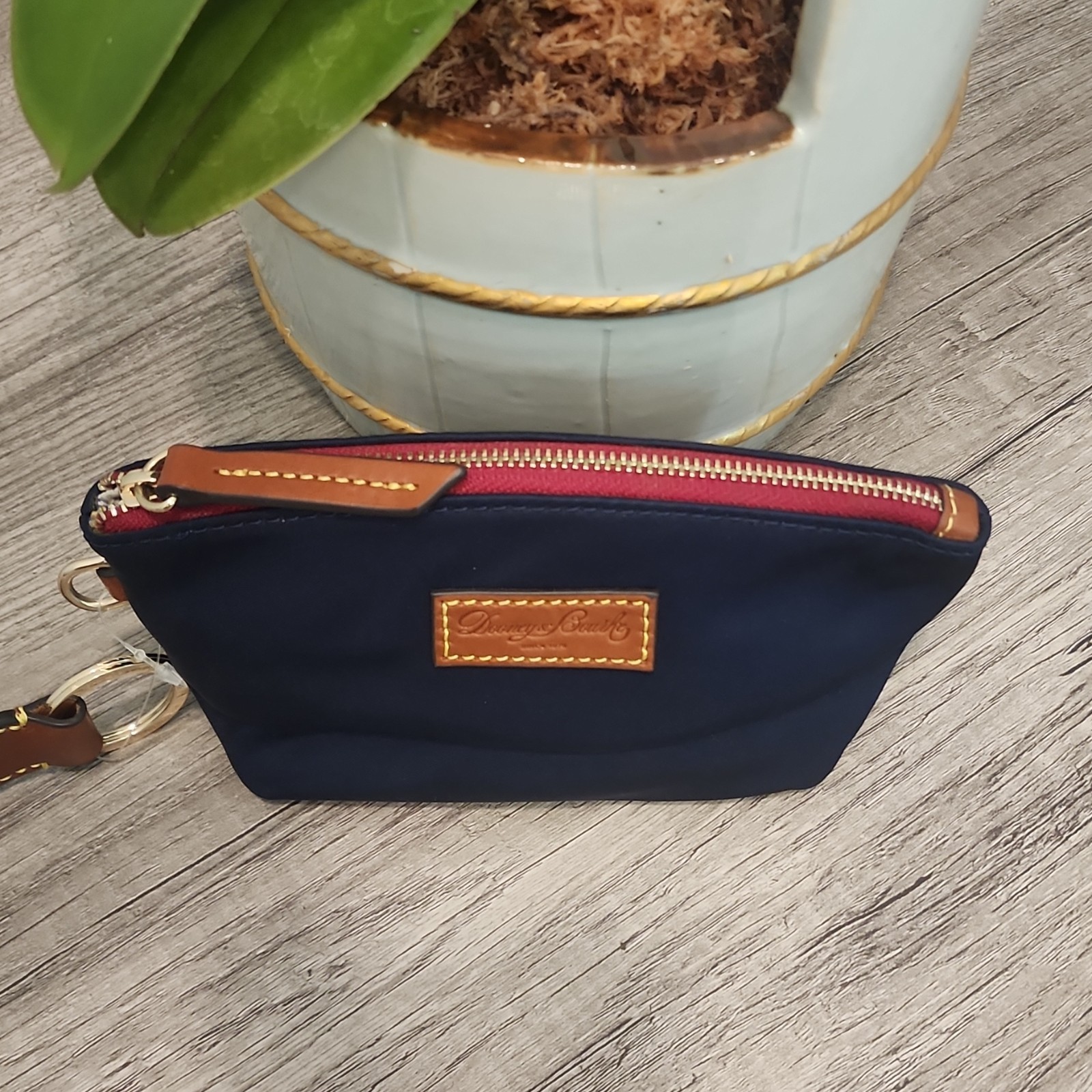 Dooney & Bourke Striped Zip Keychain Pouch Keyring, Blue/Brown Women