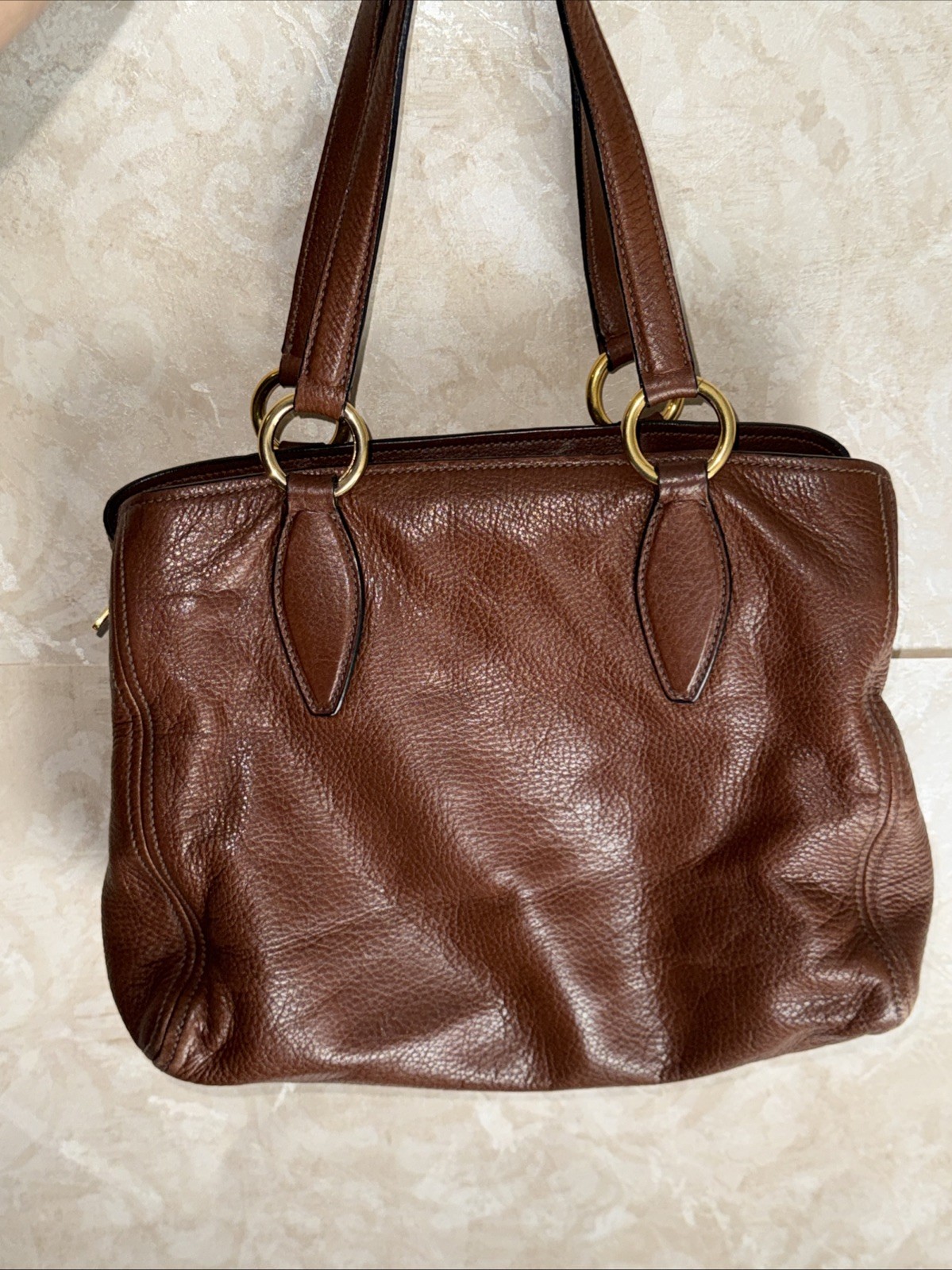 Miu Miu Vitello lux Brown Leather Hand Bag Purse ( MISSING THE SHOULDER STRAP)