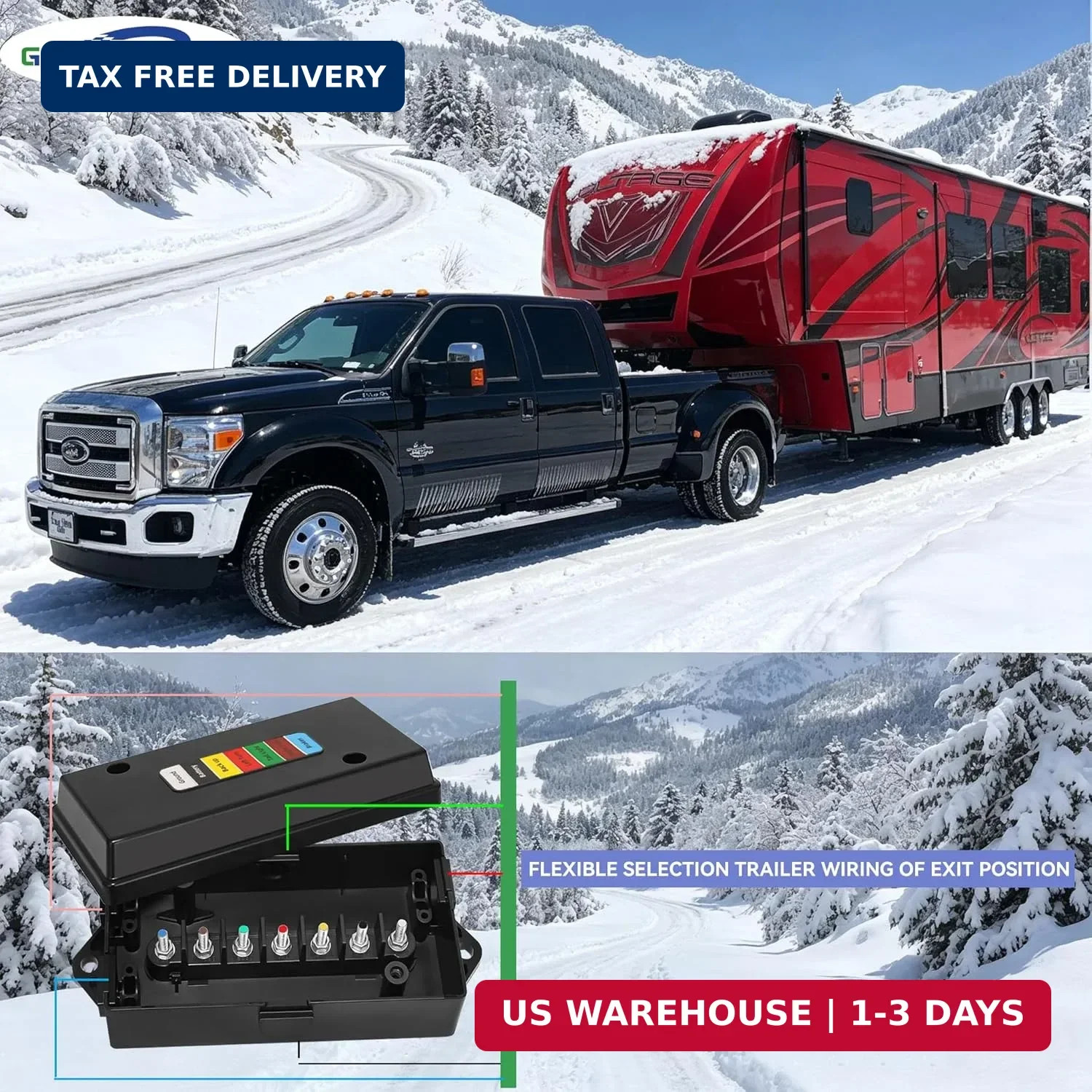 2 Set 7 Color Coded Electric 7 Pin Trailer Wiring Junction Box – 7 Way Trailer J