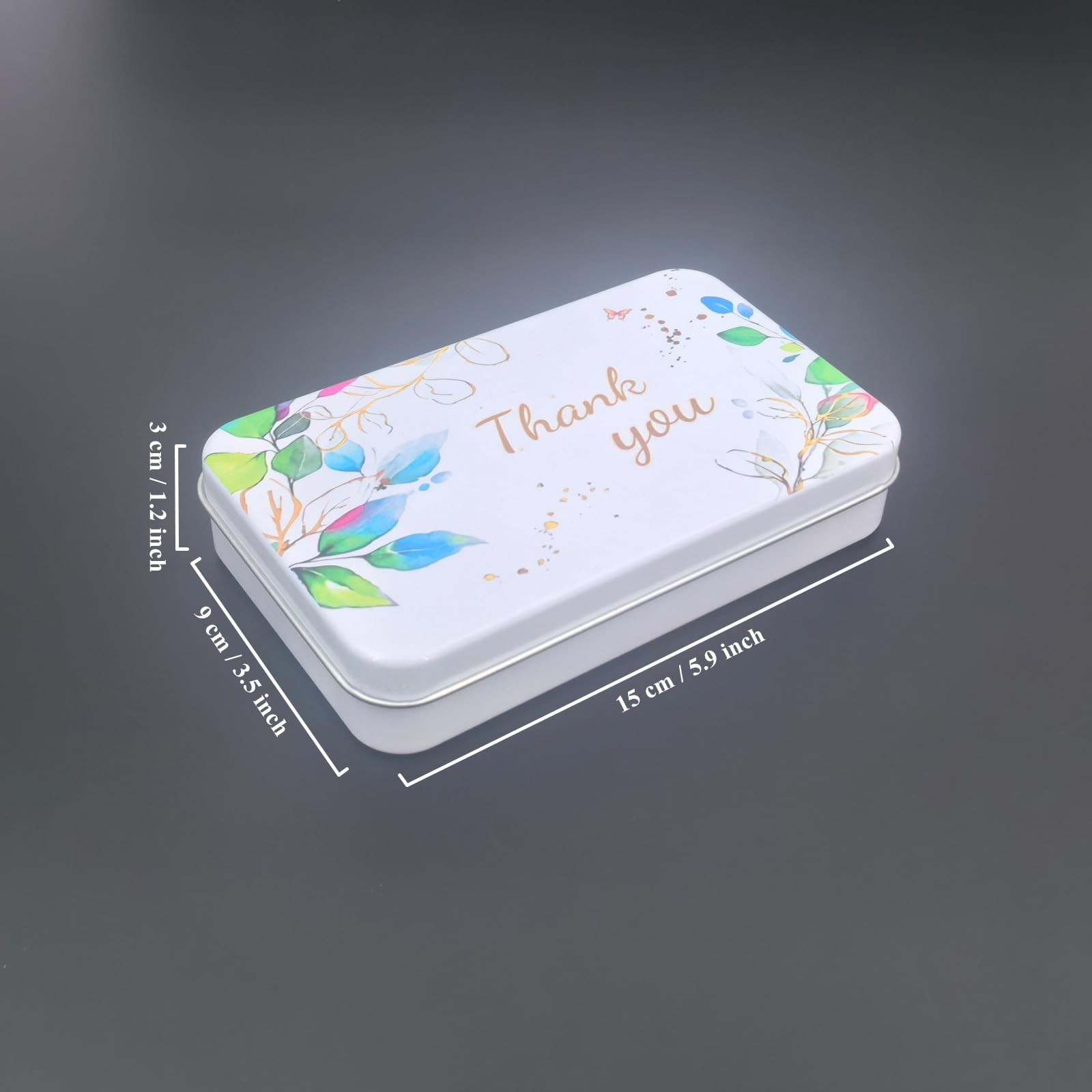 Rectangular White Metal Empty Hinged Tins Containers with Thank You Image Pat…