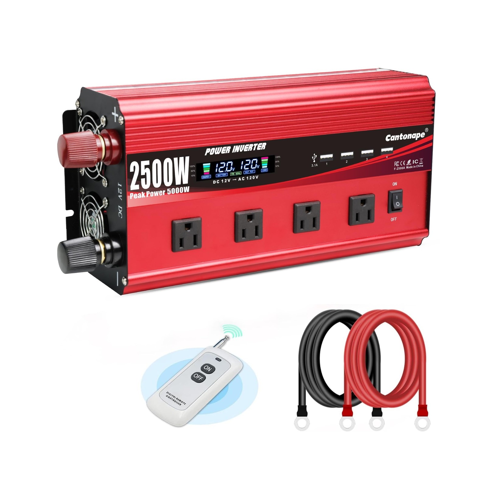 2500W Power Inverter 12V to 110V/120V DC to AC with LCD Display, Remote Contr…