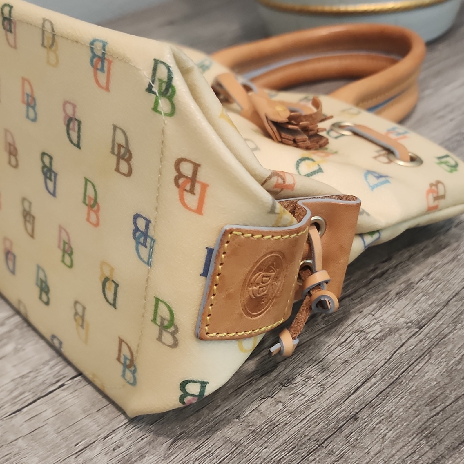 Dooney & Bourke Monogram Satchel Cream Multicolor Strap & matching coin wallet