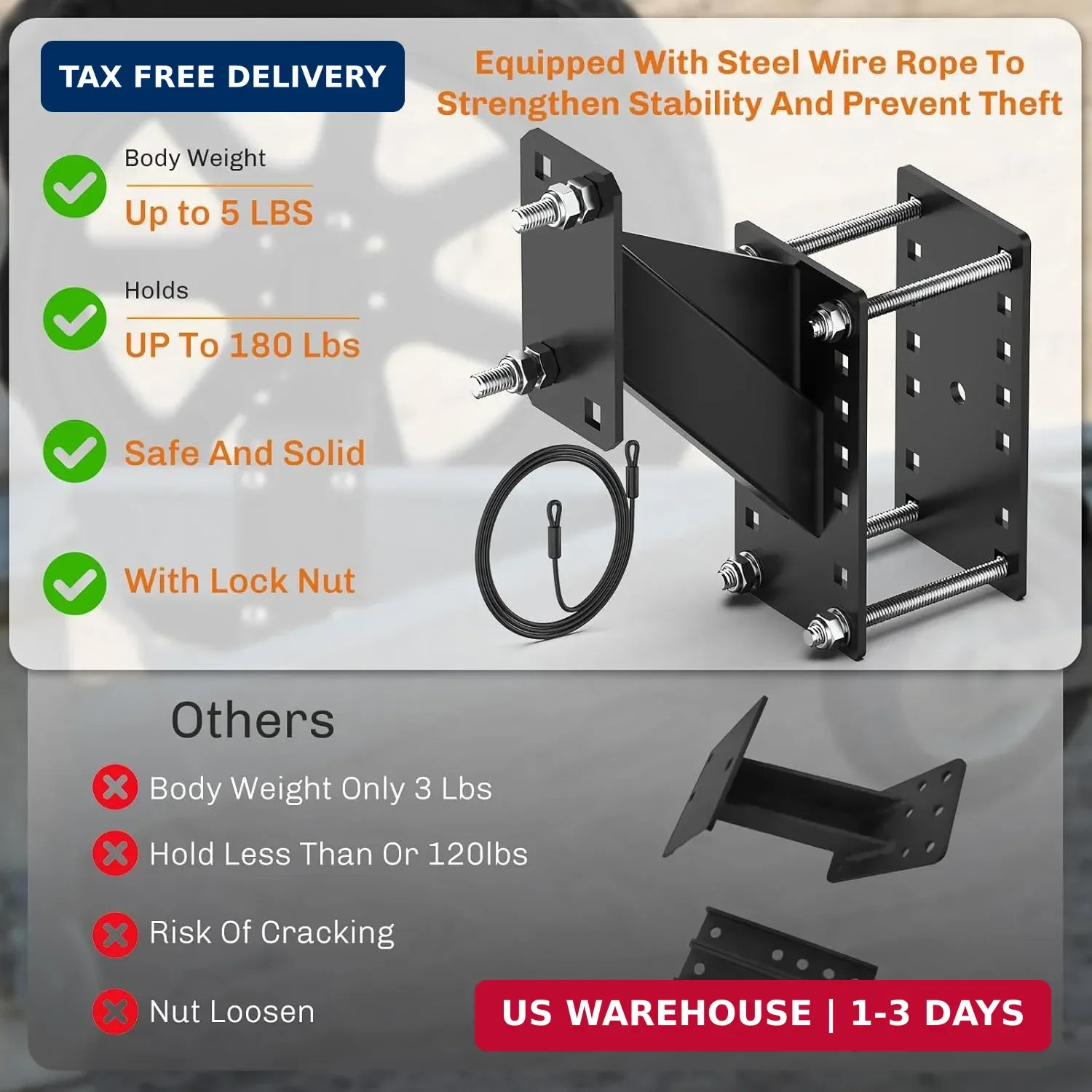 WELLUCK Trailer Spare Tire Mount Carrier, Spare Tire Carrier Holder for Utility