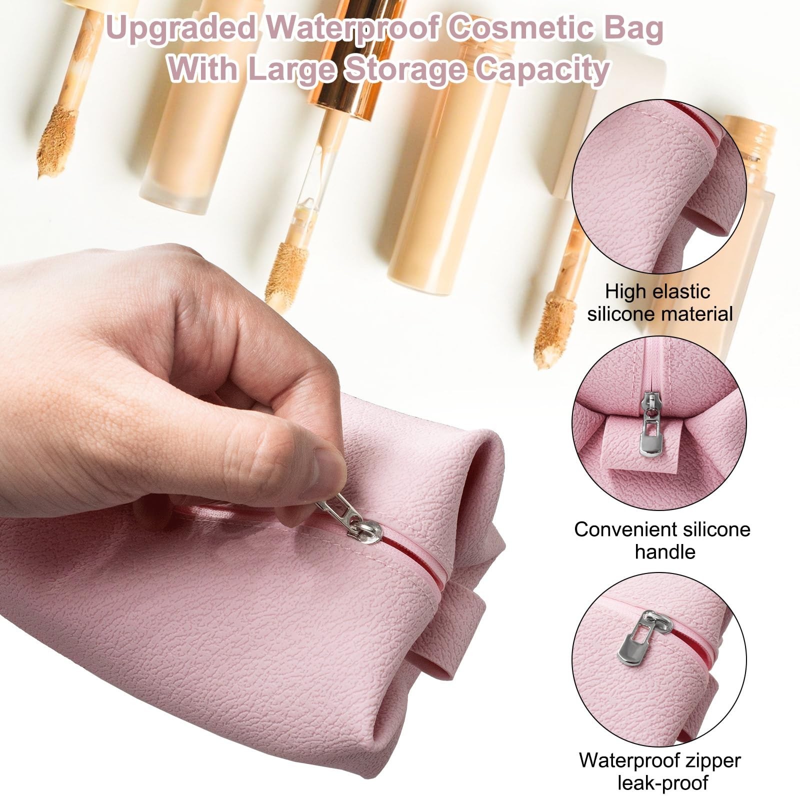 Portable Silicone Makeup Bag,FyndAna Large Waterproof Makeup Brush Bag,Bathro…