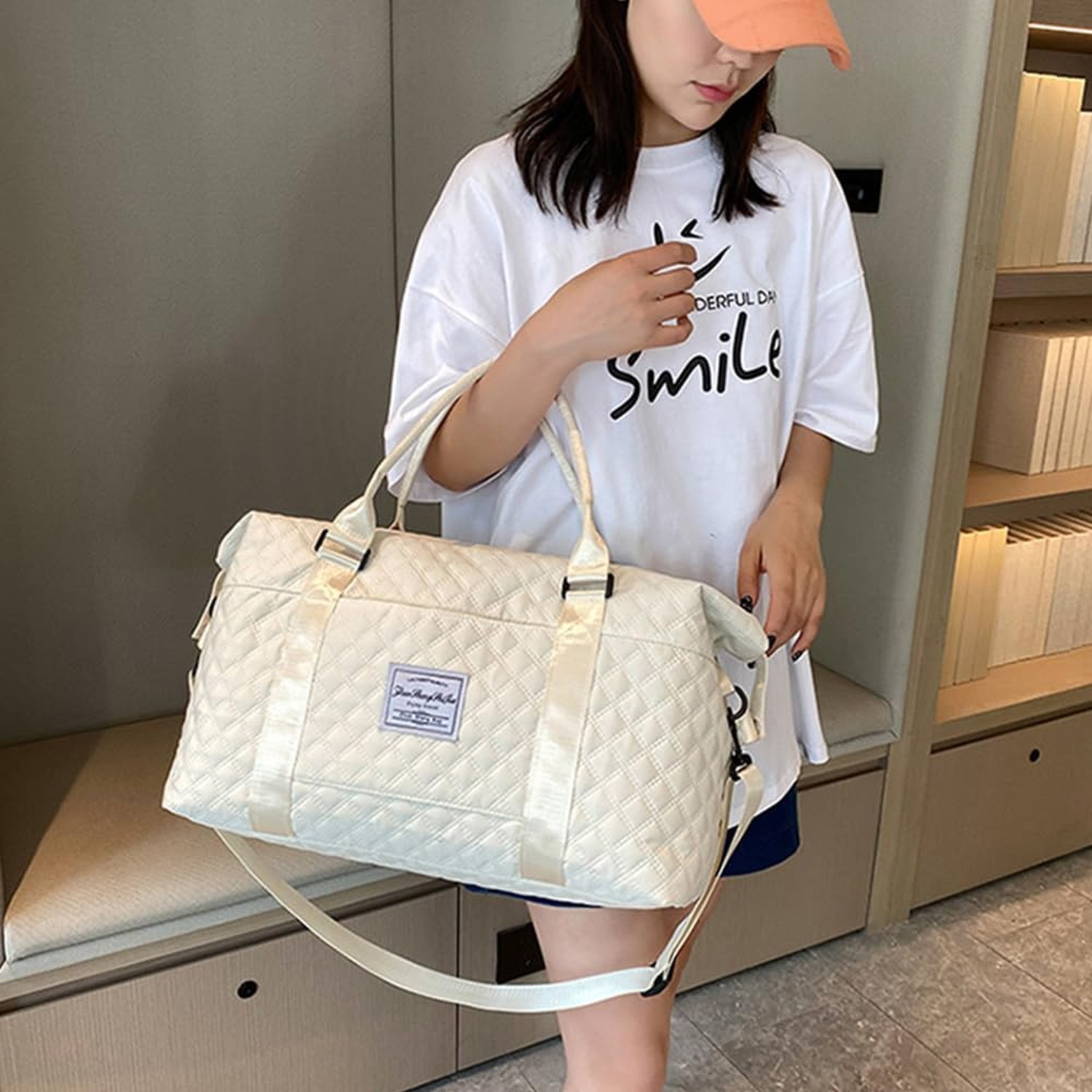 Cute Travel Bag Weekend White Duffel Cute Overnight Gym Tote Carry On Bag for…