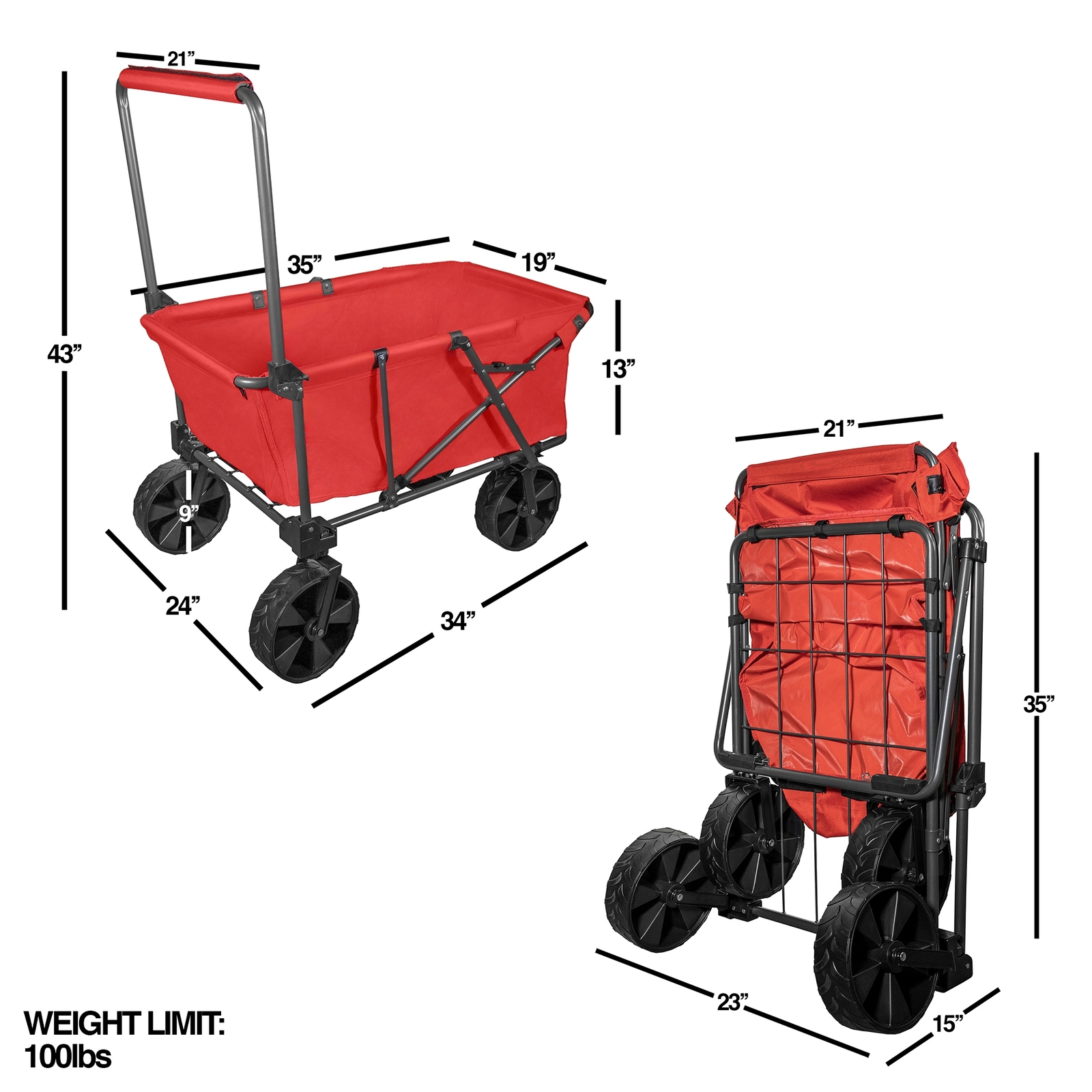 Zenithen Steel Folding Sports Camping Wagon w/ X-Large All Terrain Wheels, Red