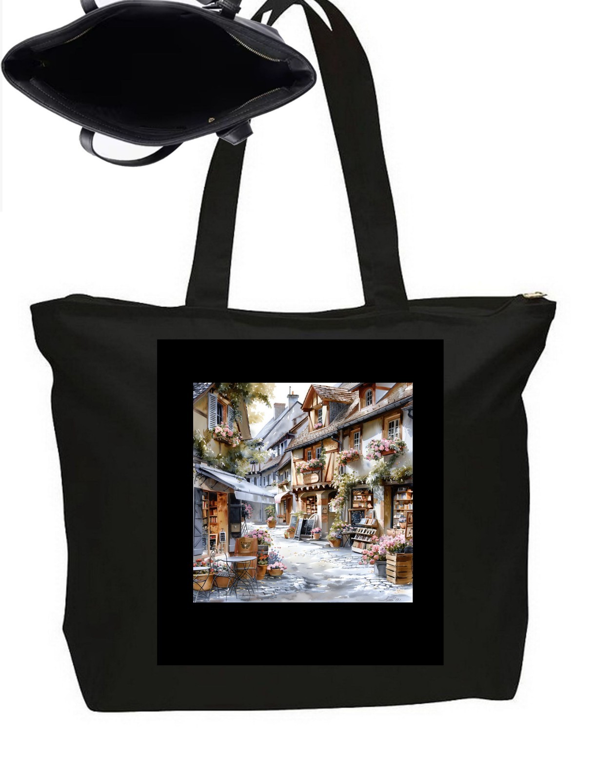 Streets Of Paris Tote Bag Heavy Duty Zipper Closure Travel Poster Art 20″ Wide