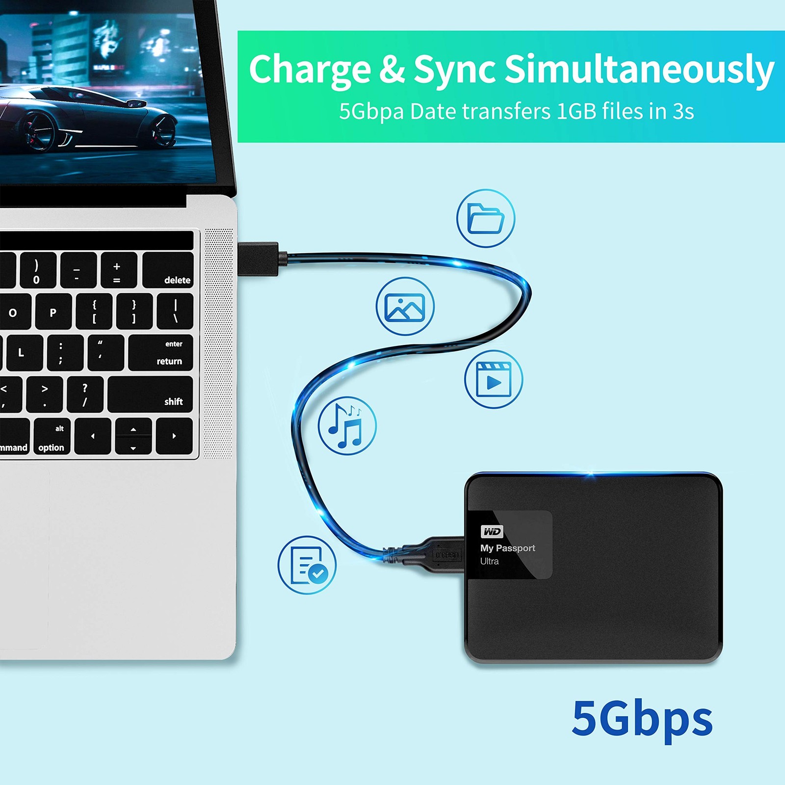Micro B Cable, USB 3.0 A Male to Micro USB 3.0 Sync Cord,Data Wire for Toshib…