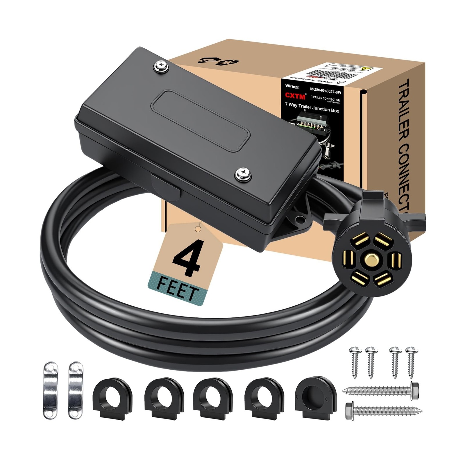 7 Pin Trailer Wiring Harness with 7 Gang Junction Box – 4 Feet, Heavy Duty 7-…