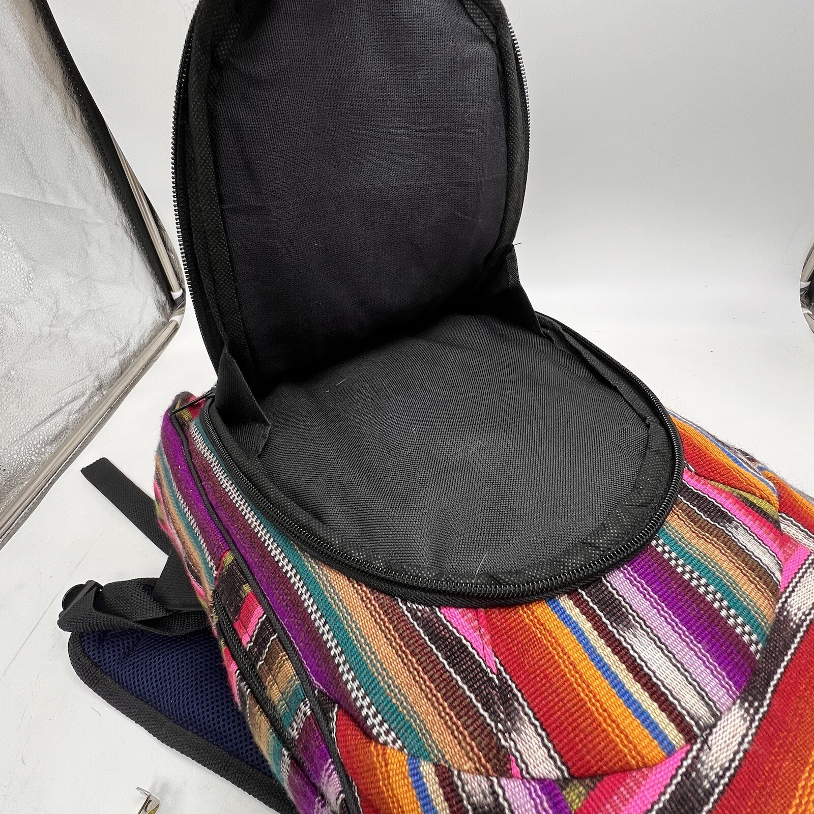 BackPack Guatemalan Full Zip Cotton Adjustable Straps 3 Compartments Colorful