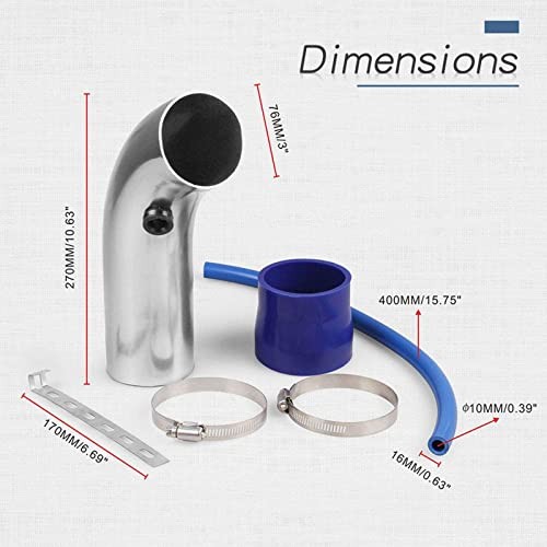 76mm 3″ Universal Cold Air Intake Kit Aluminum Turbo Filter High-Flow Sliver
