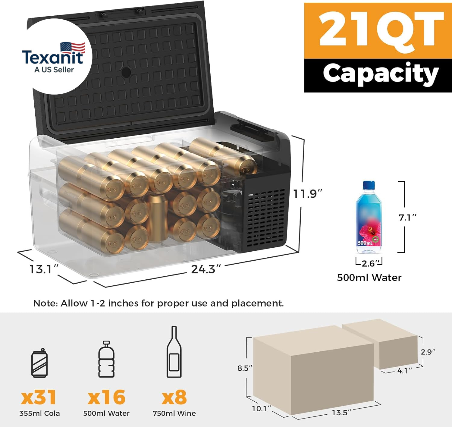 12V Refrigerator 21 Quart Portable Freezer 50 Hours Keep Cool,Electric Cooler fo