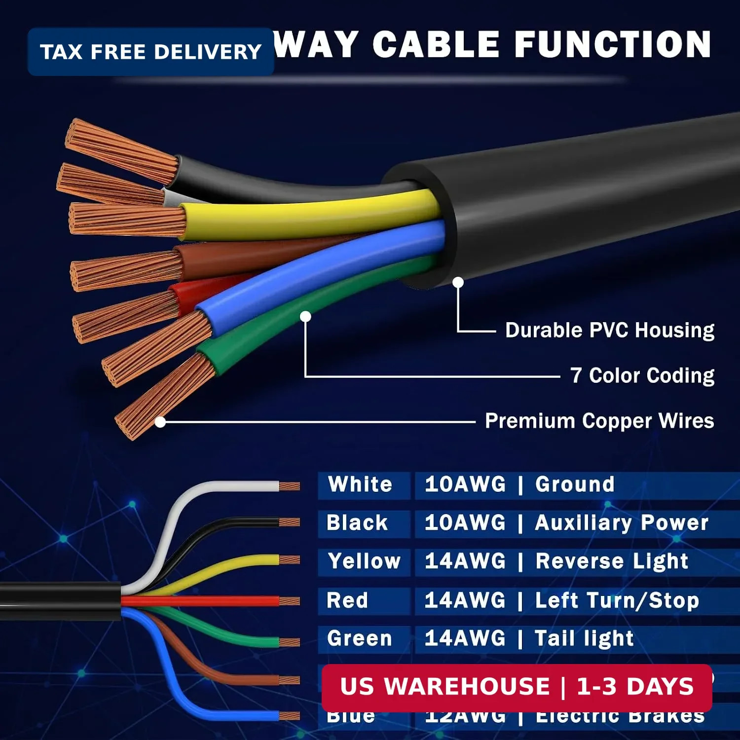 7 Way Trailer Wiring Harness Kit 8 Ft 7 Pin Trailer Plug with Junction Box